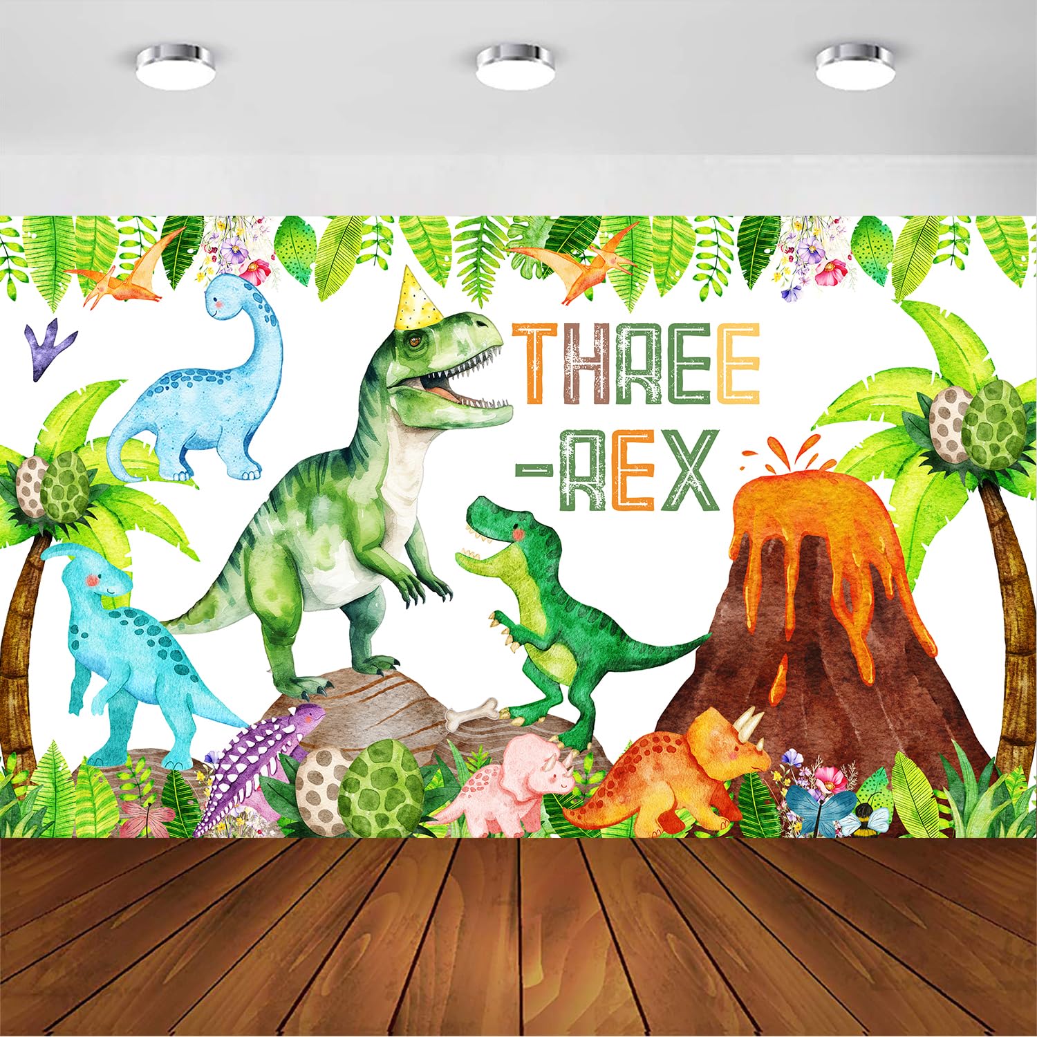 Three Rex Birthday Decorations Boy Watercolor Dinosaur 3rd Birthday Party Banner Backdrop 3 Rex Dinosaur Party Supplies Decorations for Boys Dino