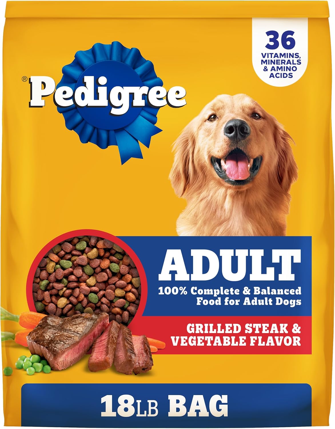 Pedigree Complete Nutrition Adult Dry Dog Food Steak &amp; Vegetable Flavors, 18 lb. Bag
