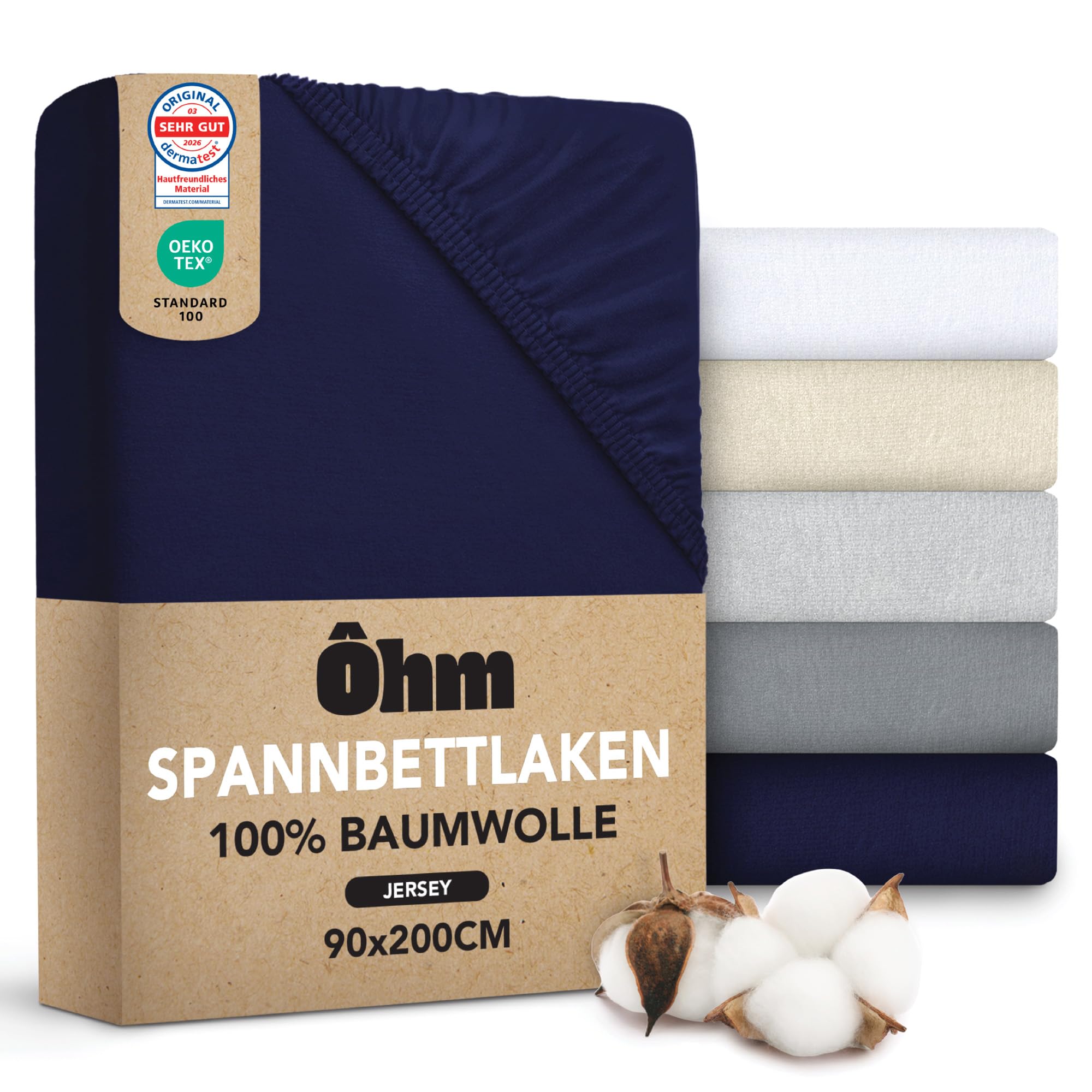 Ôhm Spannbettlaken - Jersey Spannbettlaken 100% Baumwolle elastisch - weich & atmungsaktiv - 28cm Tiefe für Boxspringbett & hohe Matratzen - ÖKO-TEX