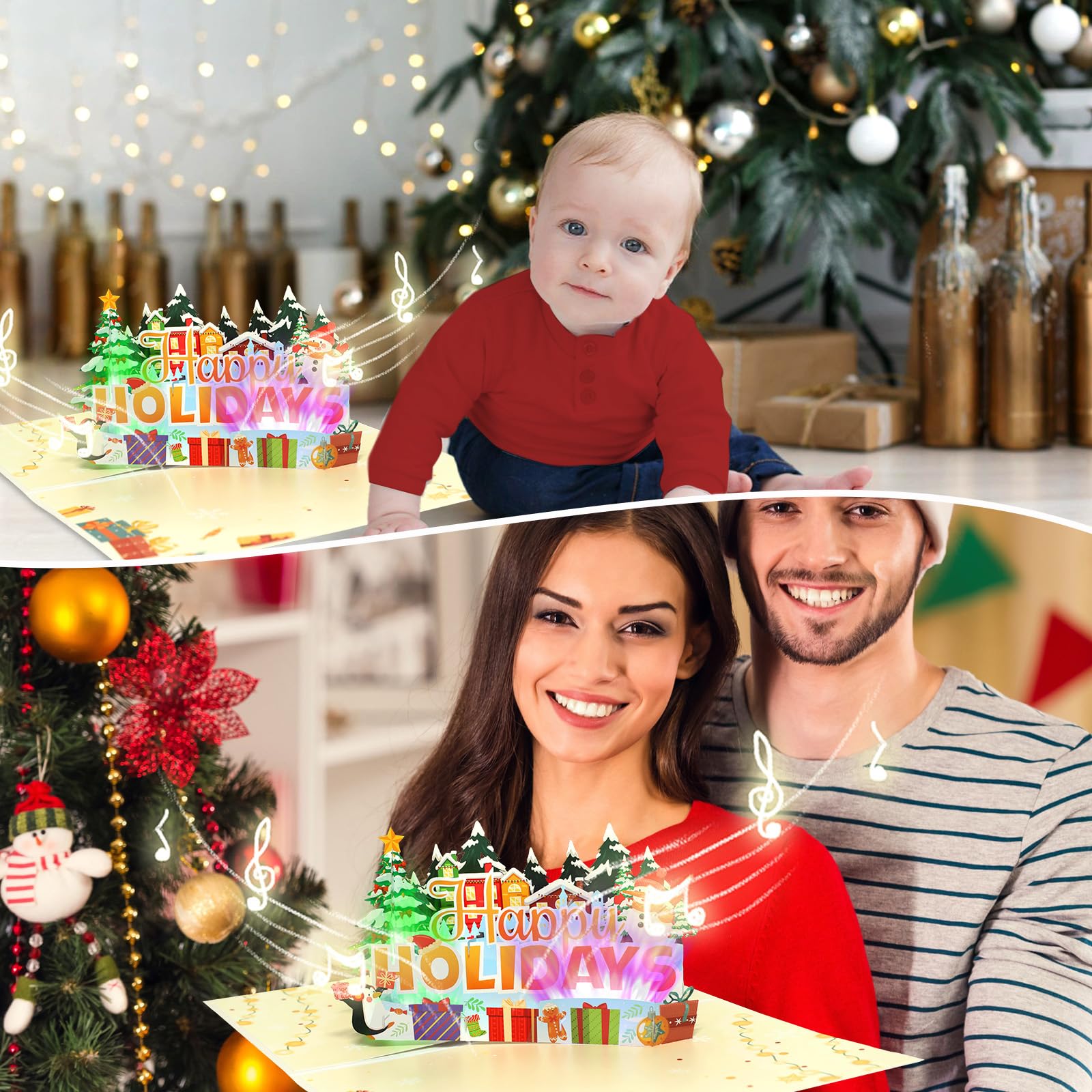 Christmas Cards, Musical Christmas Card with Lights, 3D Snowman Pop Up Christmas Card, Xmas Card for Kids Women Men - Image 4
