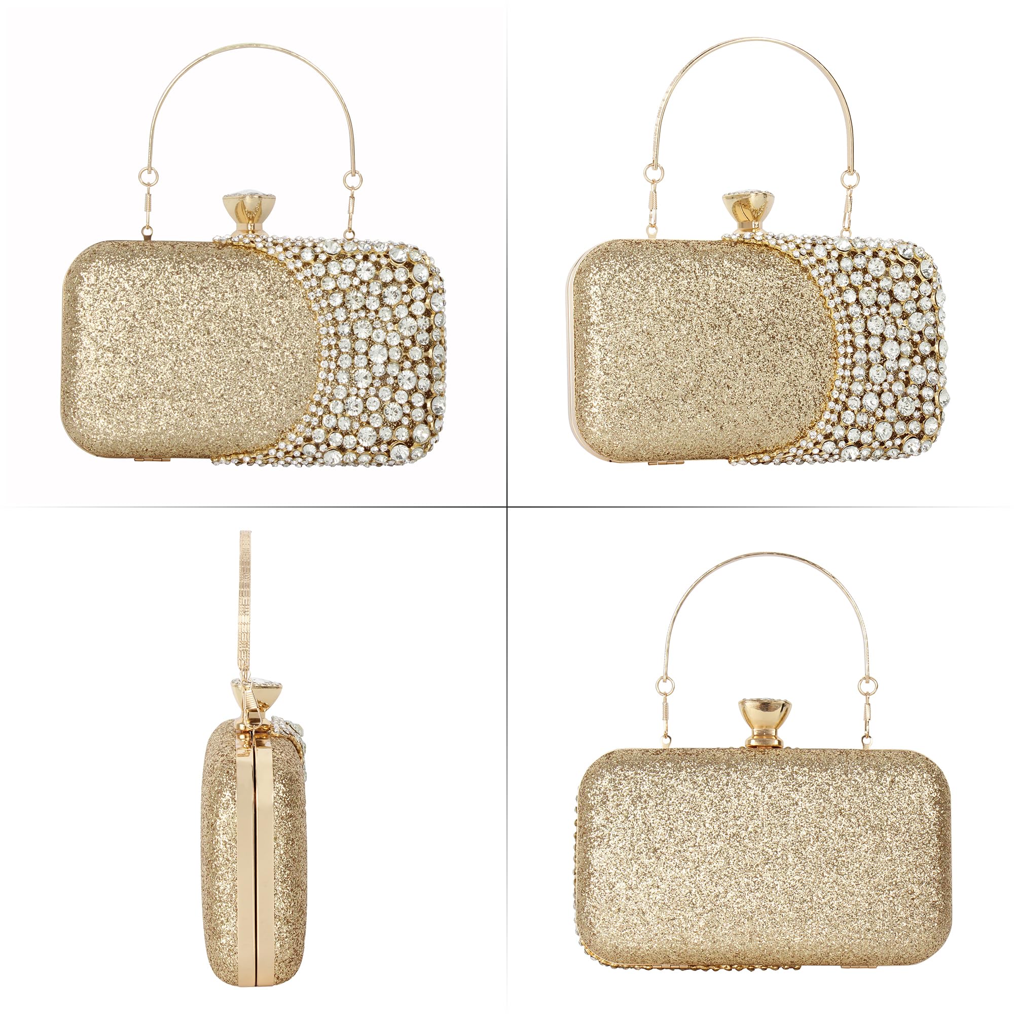 Reberomantic Bolso de mano de metal con patrón de celosía para mujer, cadena geométrica