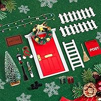 Vista 5 de JCOOS Mini puerta de elfo rojo de madera navideña para pared, kit de puerta de hadas en miniatura, accesorios de casa de muñecas de Navidad, juego