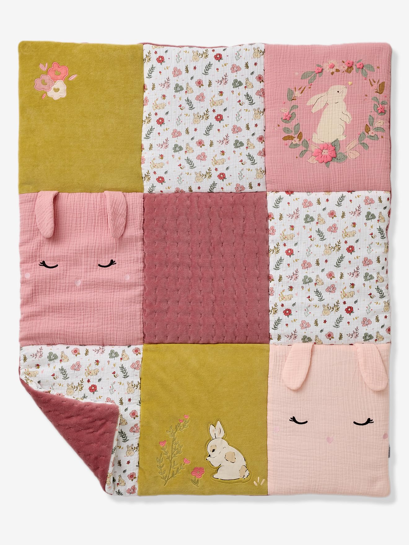 VERTBAUDET Tapis De Sol/Fond De Parc Patchwork Lapin Bébé Vieux Rose 75X100