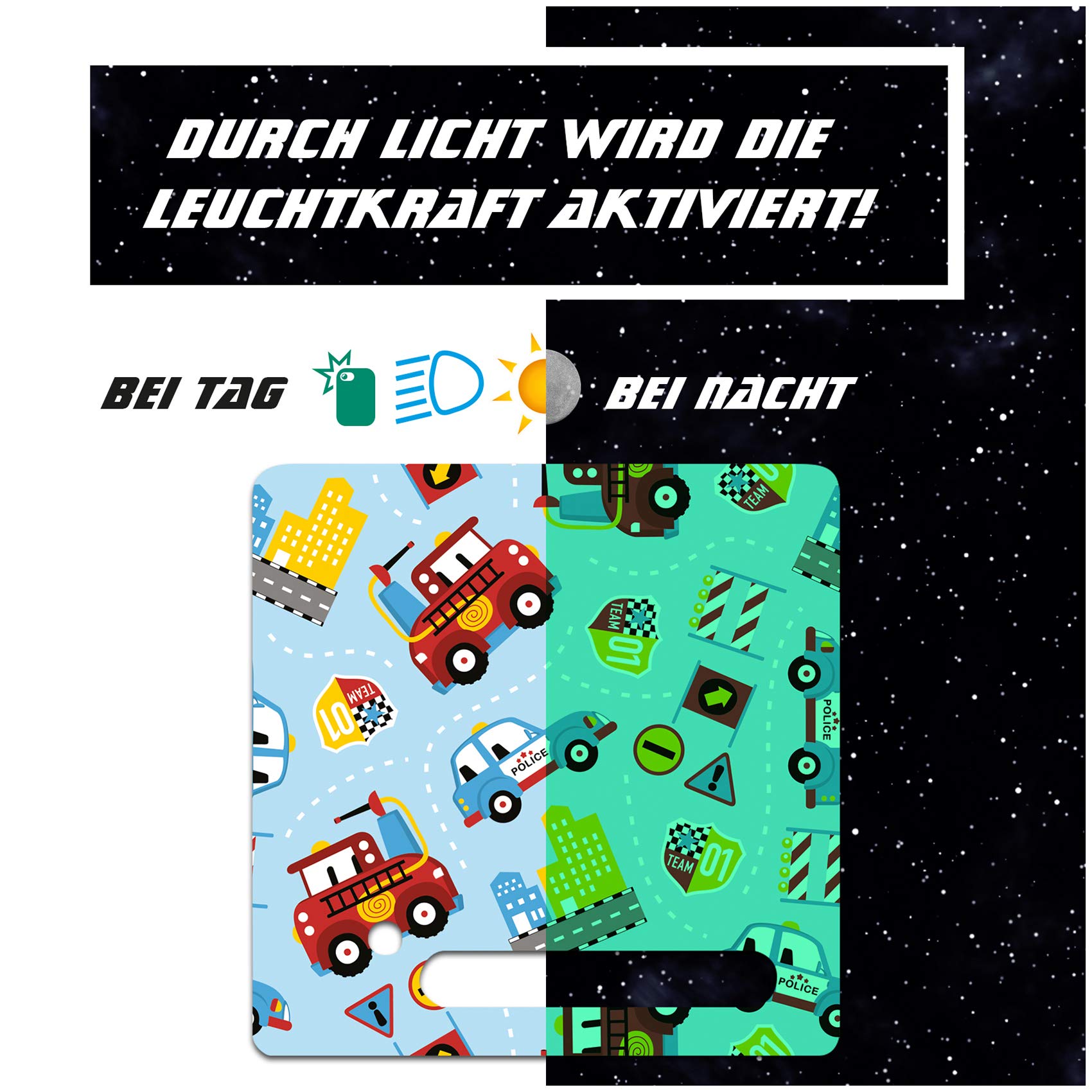 yabaduu Schutzfolie Schutzcover Leuchtsticker für Toniebox 1 Passgenau Selbstklebend Kindgerecht Folie für Kinder Spielzeug (Y031-30 Rettungsfahrzeuge, Nachtleuchtend)
