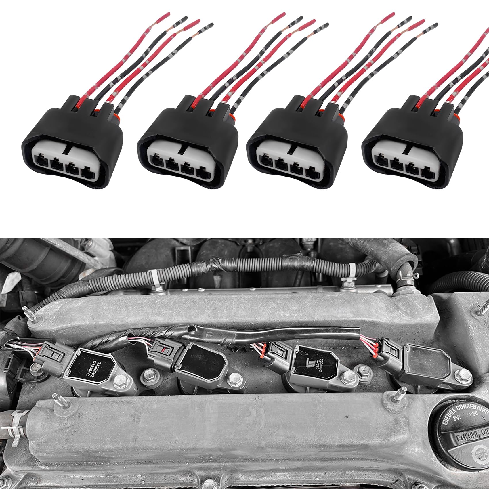 4PCS Ignition Coil Connector, Ignition Coil Wire, 90980-11885 Plug Harness Replacement, Car Accessories Low Frequency 4 Way Wiring Harness Socket Compatible with Toyota Highlander Scion-picture-30