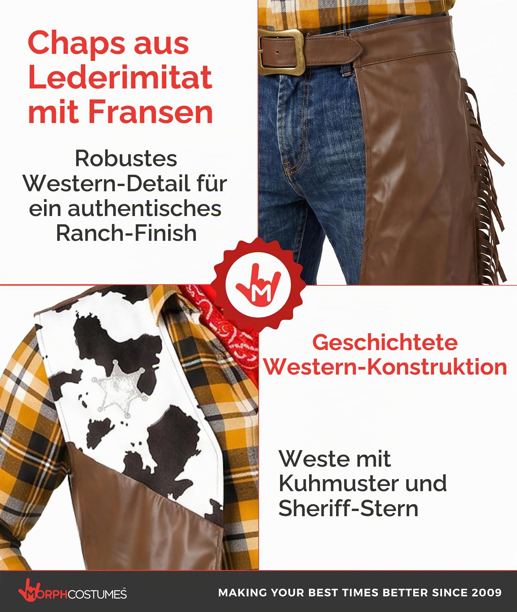 Fun Shack Cowboy-Kostüm für Herren, Wilder Westen, Rodeo, Sheriff, Westernkuh, Jungen-Outfit
