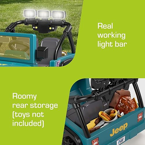 Miniatura 4 de Fisher-Price Power Wheels Jeep Wrangler montable para ir camping con comida de simulación, equipo de campamento y luces, juguete preescolar,
