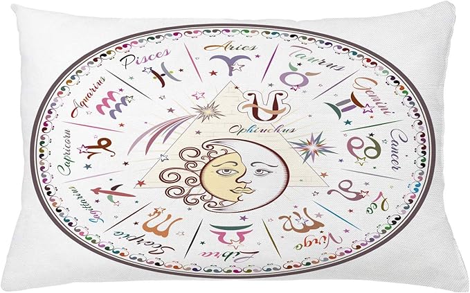 Ambesonne Zodiac Throw Pillow Cushion Cover, Western Chart with All Signs Aries Virgo Leo Taurus Libra Mystique Fate Calendar, Decorative Rectangle Accent Pillow Case, 26