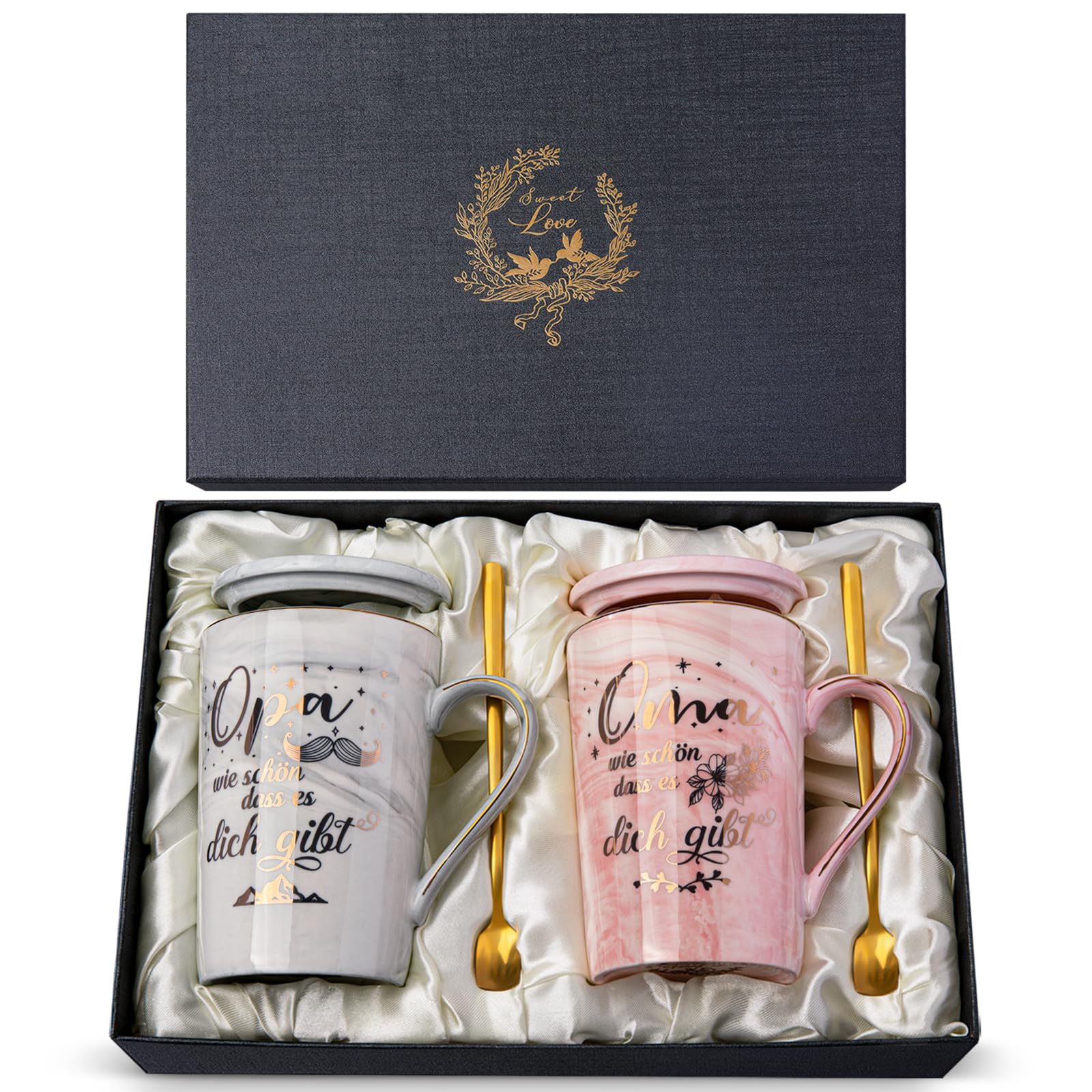 Doublewhale Oma und Opa Geschenk, Geschenke für Großeltern, Ihr Werdet Oma und Opa Geschenke, Geschenk zum Hochzeitstag Geburtstag Muttertag Vatertag, 14Oz Rosa und Grau Keramikbecher