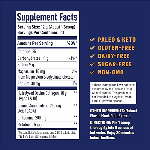 Miniatura 2 de NativePath Colágeno PM - Polvo nocturno de péptidos de colágeno con magnesio, GABA, L-teanina y melatonina, 20 porciones
