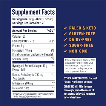 NativePath Collagen PM Honey Chamomile with Melatonin, 20 Servings