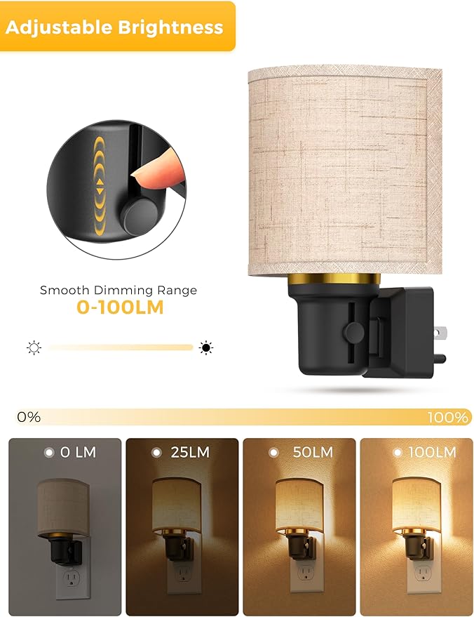 L LOHAS LED L LOHAS LED Night Lights Plug into Wall, Plug in Night Light Dimmable, Farmhouse Decorative Nightlights Plug in Wall, Light Sensor 0-100LM, Soft Linen Fabric Nightlight Warm for Bedroom Hallway Decor photo 3