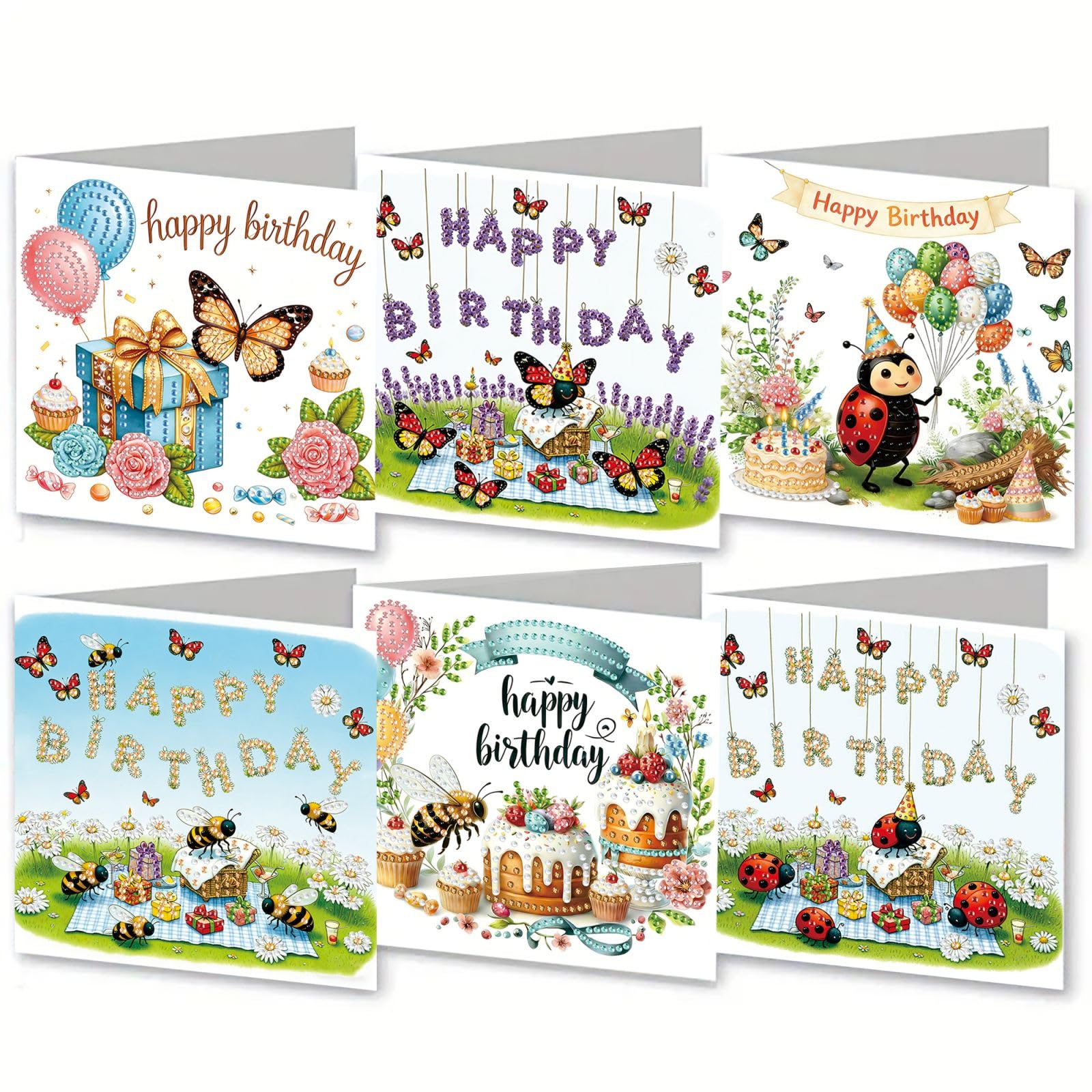 CustmArti Diamond Art Painting DIY Holiday Greeting Card Creative Blessing Folding Six-Pack Stationery Ornament Handmade Present Embroidery-Insect