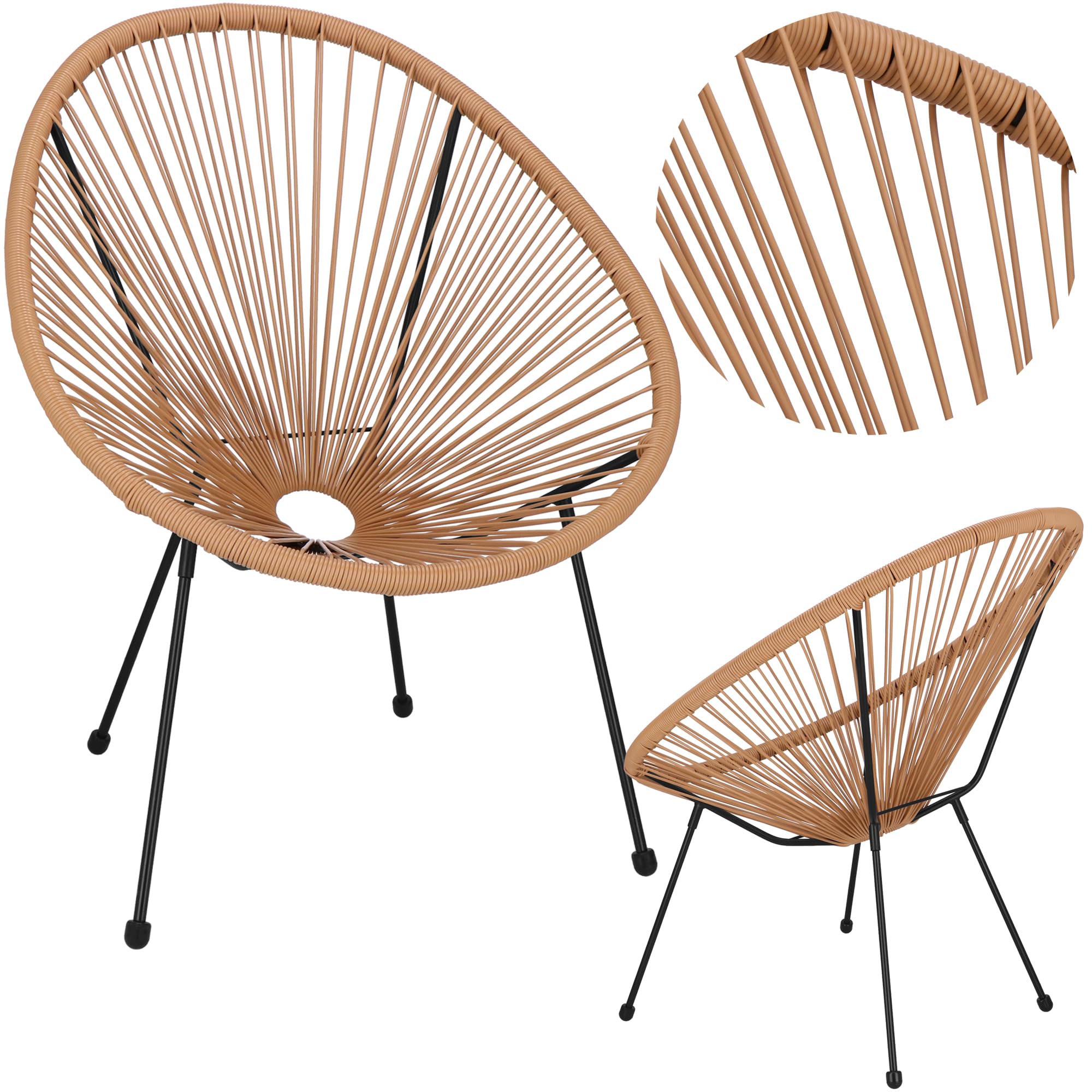 SPRINGOS Sedia da giardino Acapulco in rattan PE 73 x 40,5 x 87 cm