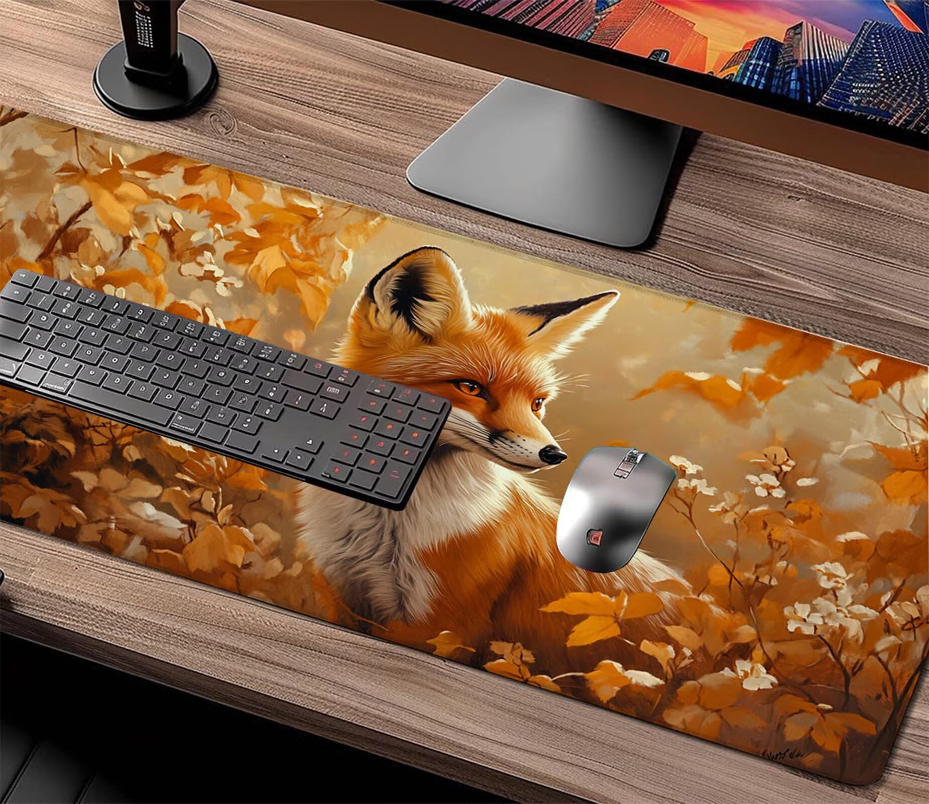 Gamingowa podkładka pod mysz XXL, 1200 x 600 mm, podkładka pod mysz, lisy, podkładka na biurko, z antypoślizgową gumową podstawą, szyte krawędzie, poprawia prędkość, precyzja, akcesoria gamingowe
