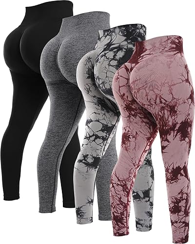 NORMOV 4 piezas de leggings de levantamiento de glúteos para mujer, conjuntos sin costuras de levantamiento de glúteos para gimnasio