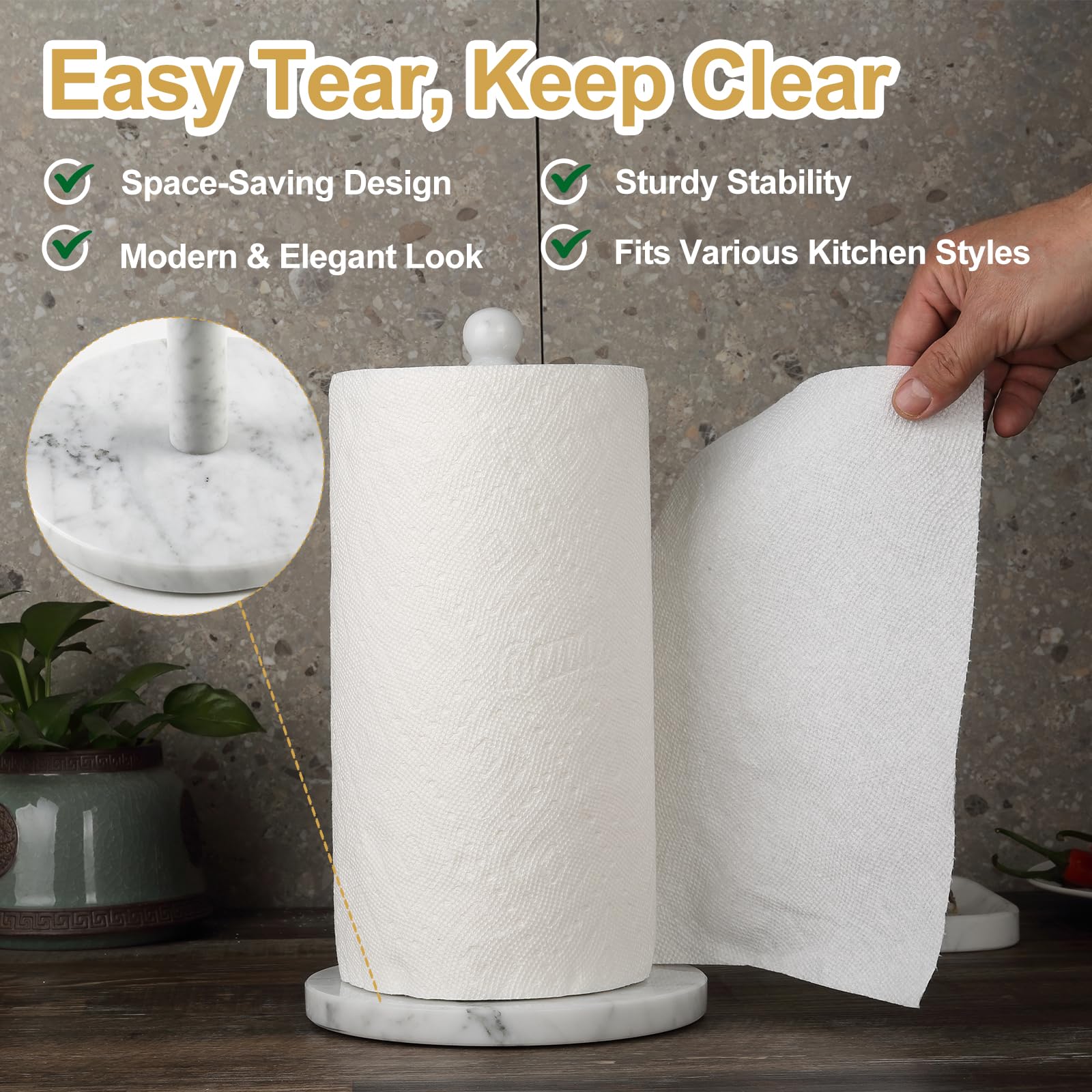 Koville Italian Marble Paper Towel Holder Countertop, Stone Rod Paper Towel  Holder Stand For Kitchen Storage, For Standard Or Jumbo-Sized Rolls
