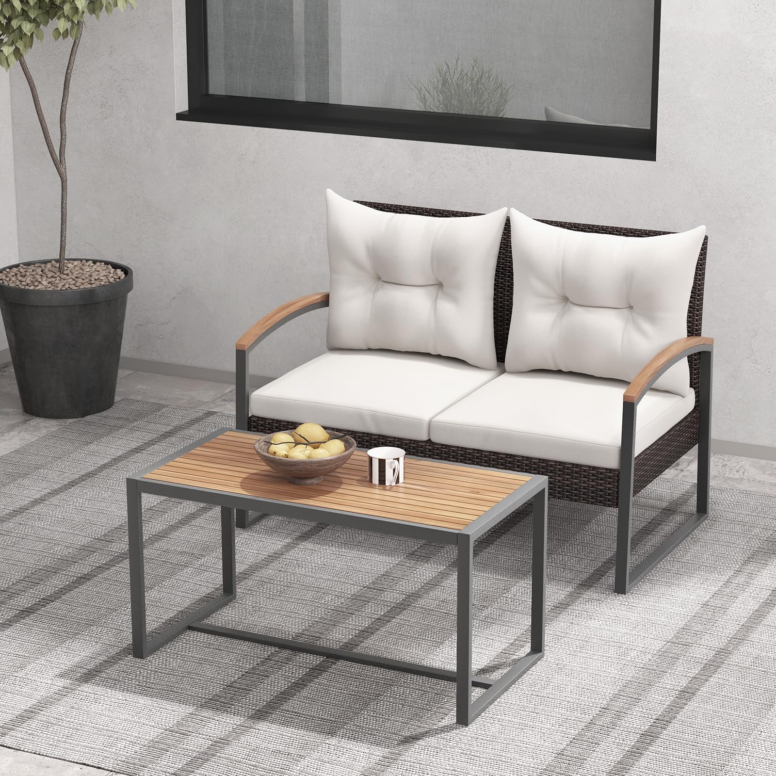 2 chairs and small table outdoor