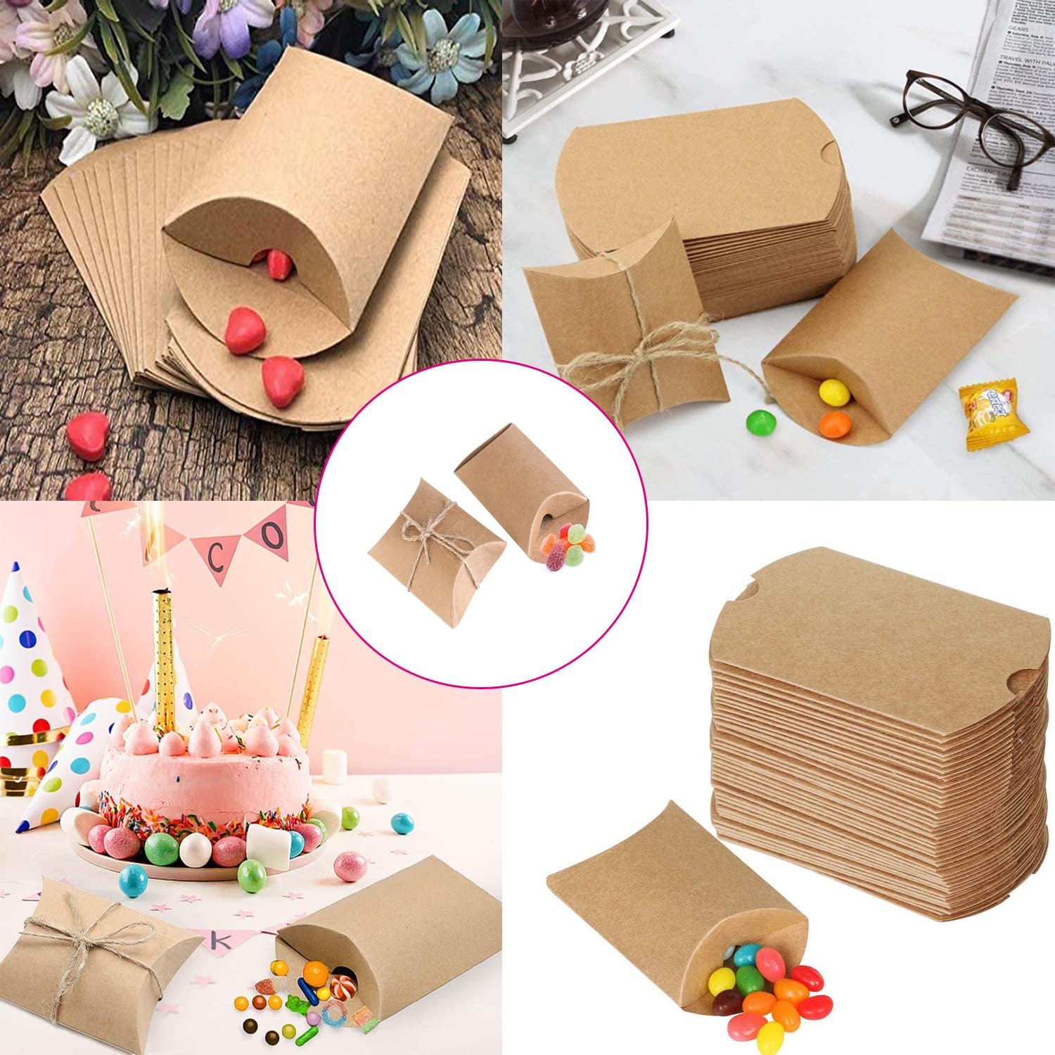 Boîtes Bonbon Kraft Bubuyun 100 Vintage - Avec Autocollants Et Ficelle Jute - Mariage Anniversaire Petite Boite Carton