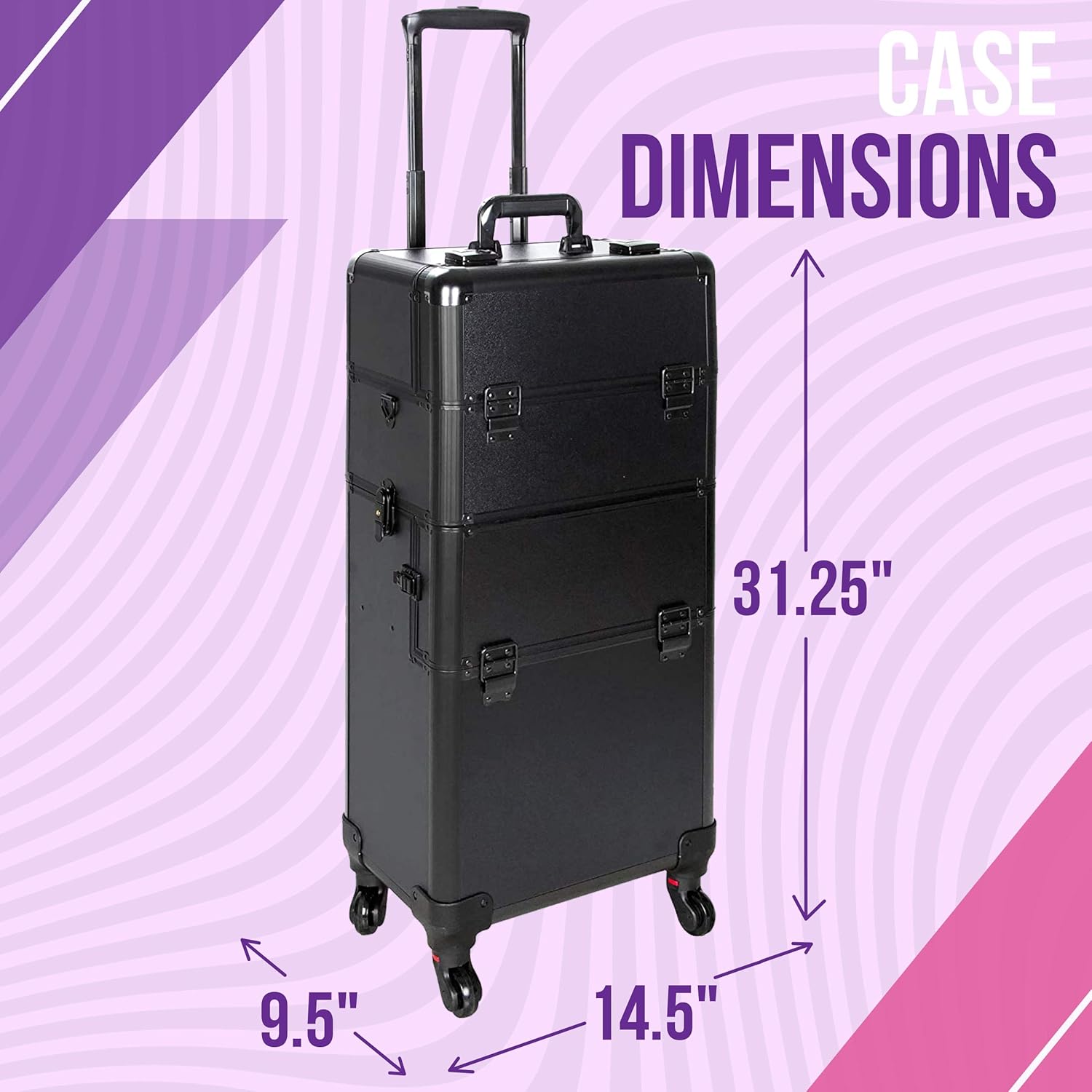 Ver Beauty Professional Rolling Makeup Case, Heavy Duty Hair Stylist & Makeup Artist Travel Case with Easy Slide and Extendable Trays, Black Matte (VT002-22) , 31.25x14.5x9.5 Inch (Pack of 1) : Beauty & Personal Care