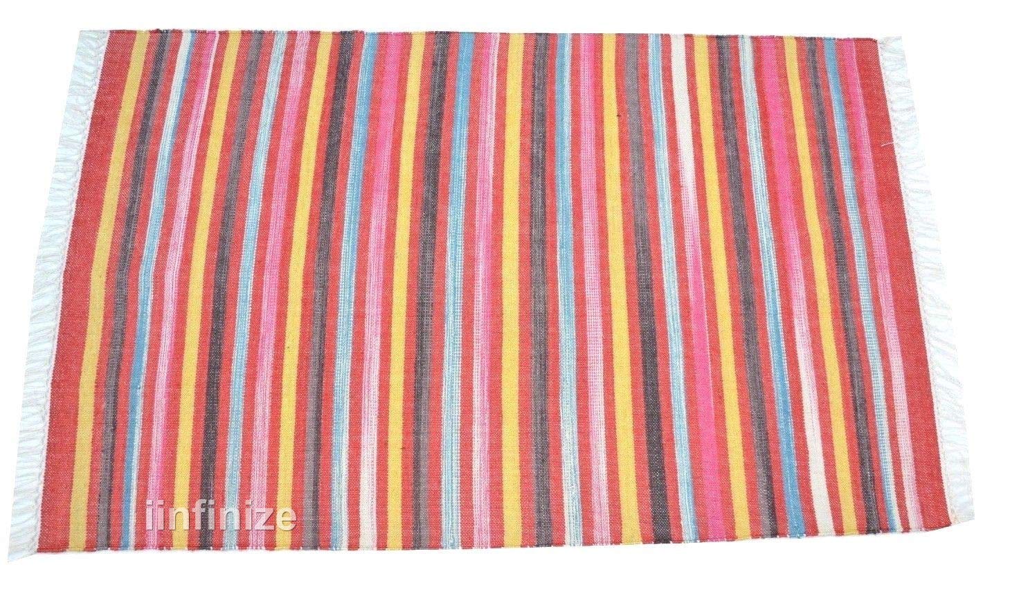 Tapis de sol en laine et coton fait à la main - Style bohème traditionnel - 91 x 152 cm - Réversible