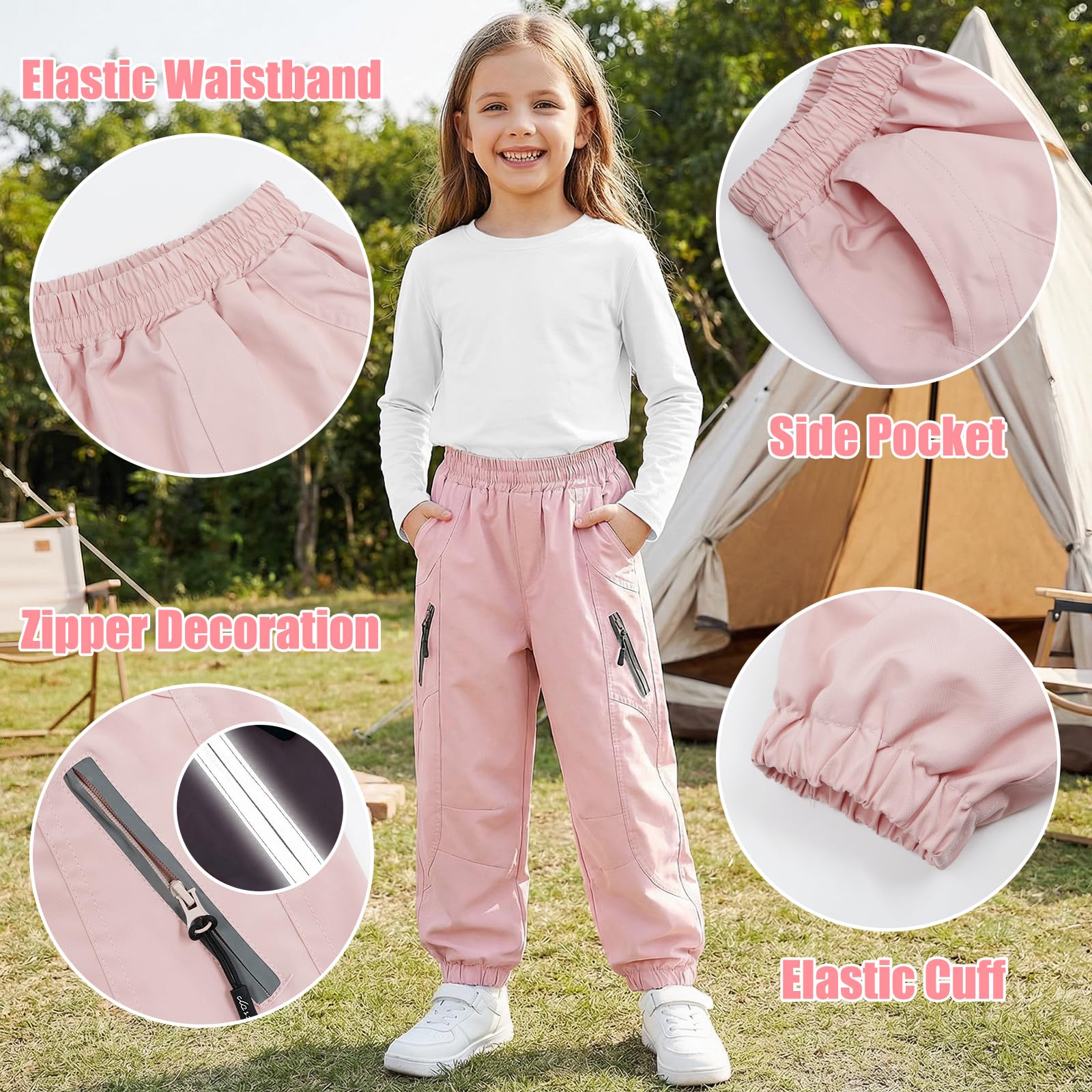 Pantalones Softshell para niños, Transpirables Impermeables Forro de Malla Pantalón con Bolsillos para Niños Niñas, Pantalones de para Trekking Senderismo Outdoor montaña, 7-14 años