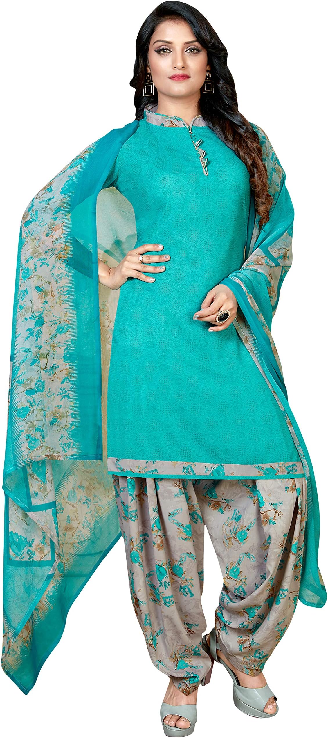 RajnandiniWomen Crepe Un-Stitched Salwar Suit Material (JOPLLT7033-P_Free Size) (Sky Blue)