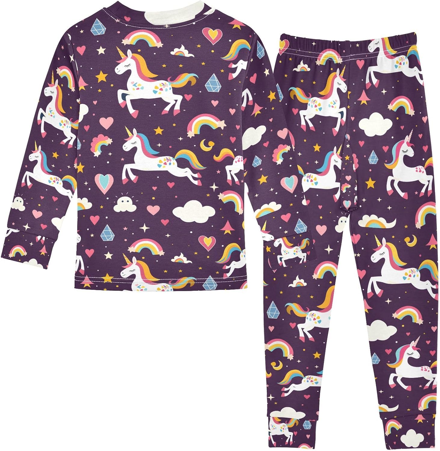 Unicorn Decorated Rainbow Pattern Boys Girls Pajamas Long Sleeve 2 Piece Cotton Suit - Image 2