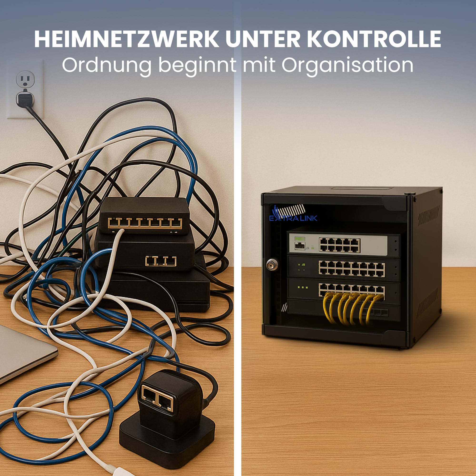 Extralink Netzwerkschrank 10 Zoll 6HE - Serverschrank 310 mm Tiefe - Stand- oder Wandmontage, Traglast 30 kg, 180° Öffnung, Schwarz – ideal für Heimnetzwerk & IT-Geräte