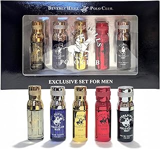 Beverly Hills Polo Club 5 Piece Mini Gift Set Exclusive for Men, EDT Eau De Toilette 5 Mini 0.5oz Bottles