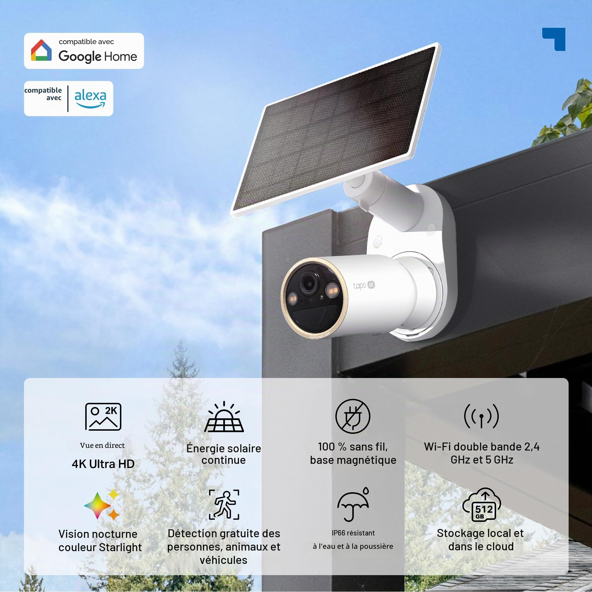 Tapo 4K Camera Exterieur sans Fil Solaire Vision Nocturne Couleur+,C460 KIT | Caméra Autonome,Detection humaine,WiFi bi-bande,Mode AOV 24/7,MicroSD 512Go/Cloud,Notification Intelligente,IP66