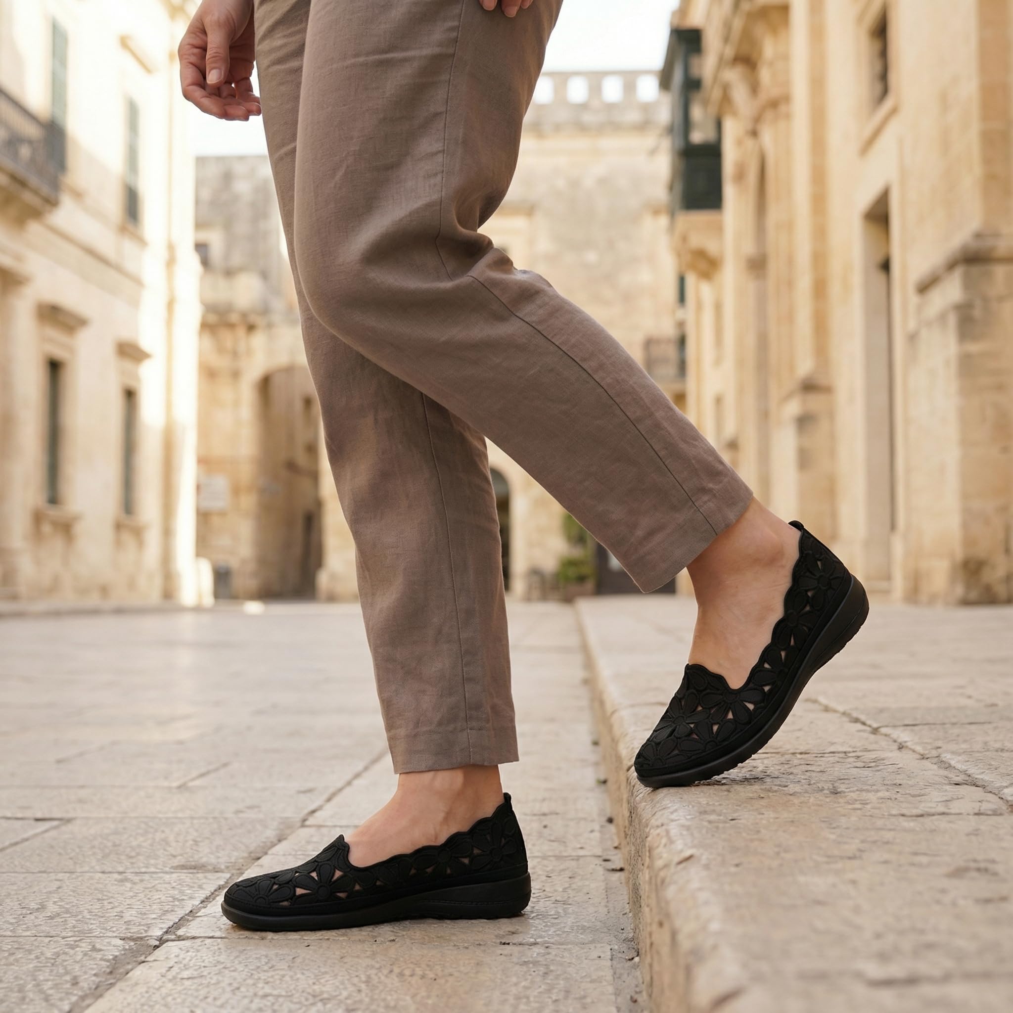 GLAMORA Bailarinas Mujer cómodas Verano, Zapatos con cuña Baja Calado Floral Transpirables, Suela Flexible Antideslizante, Plantilla Acolchada Confort