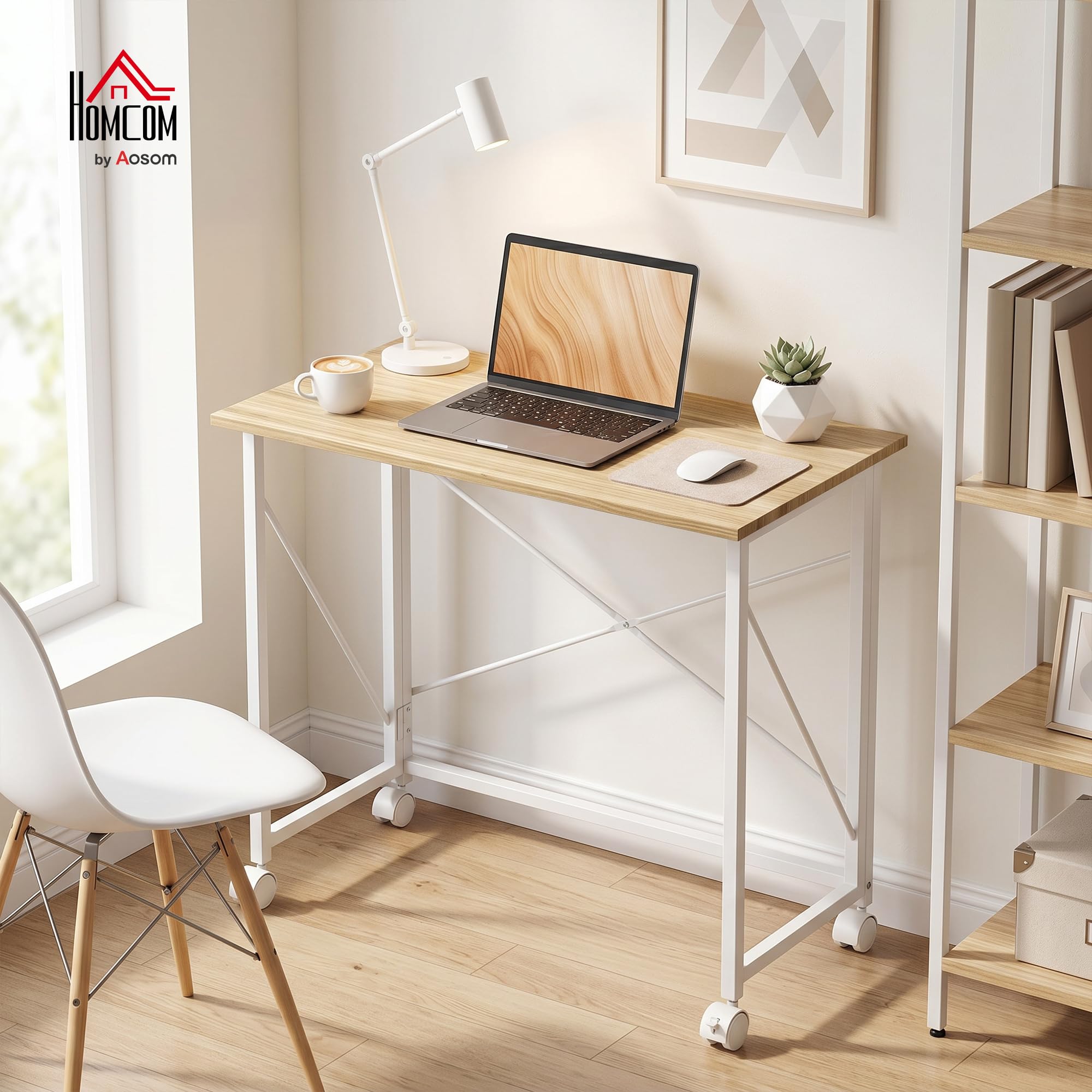 HOMCOM Bureau Pliant Table d'Ordinateur sur roulettes 80 x 40 cm Chêne
