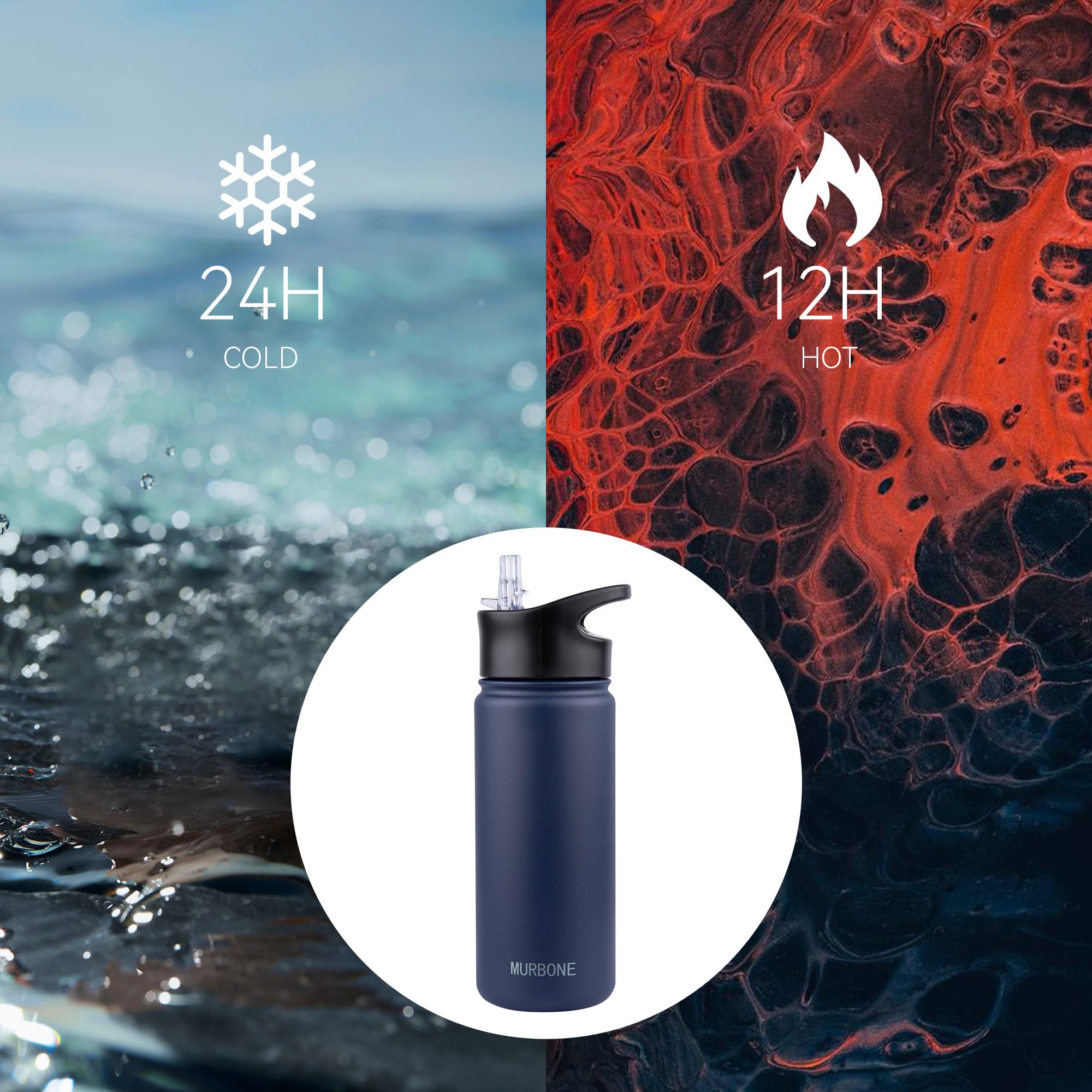 MURBONE Insulated Water Bottle, 500ml Stainless Steel Drink Flask with Straw, BPA Free - Image 2