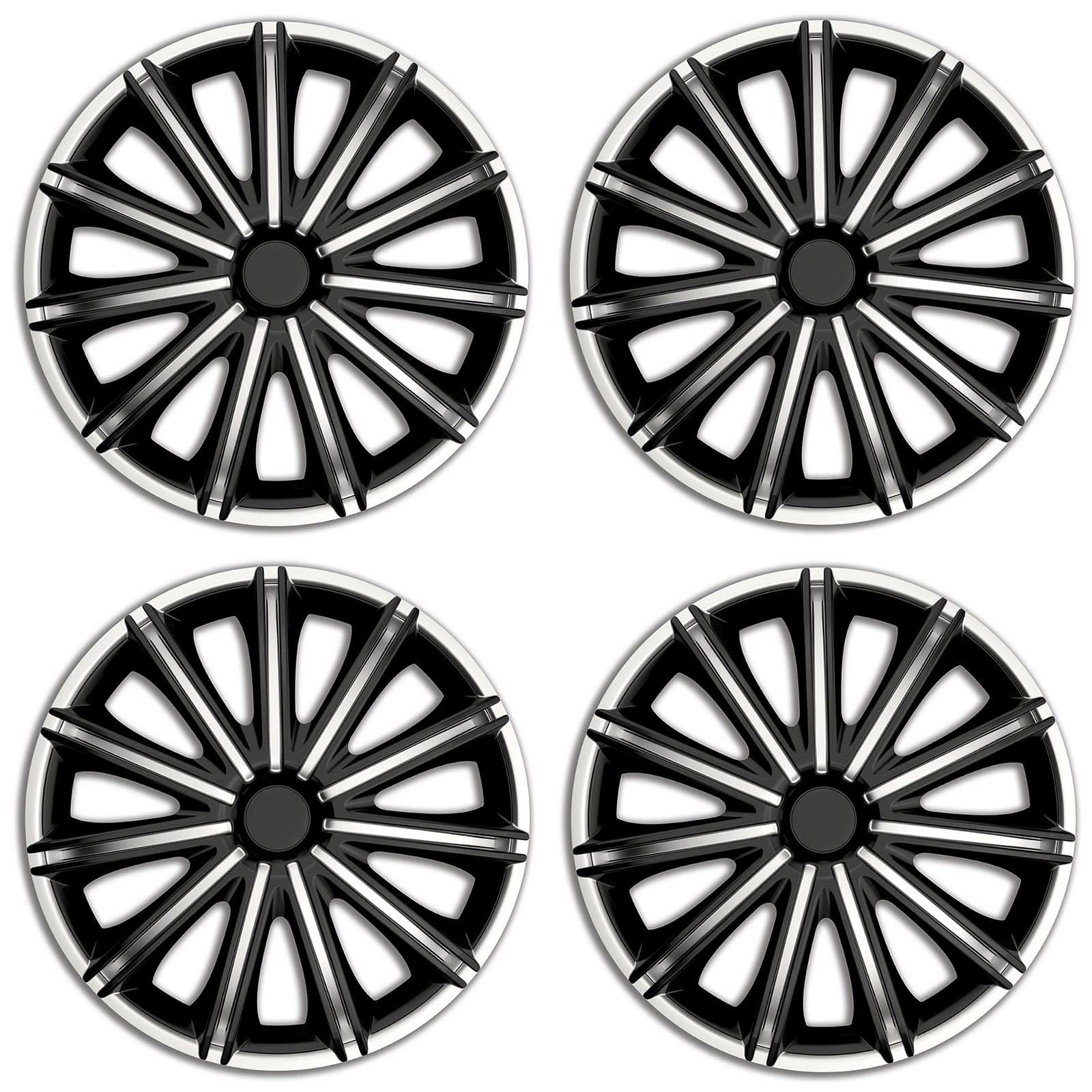 Set di 4 copricerchi per cerchioni in acciaio, 15 pollici, in nero e argento opaco, per una protezione ottimale dei cerchioni (nero/argento opaco)