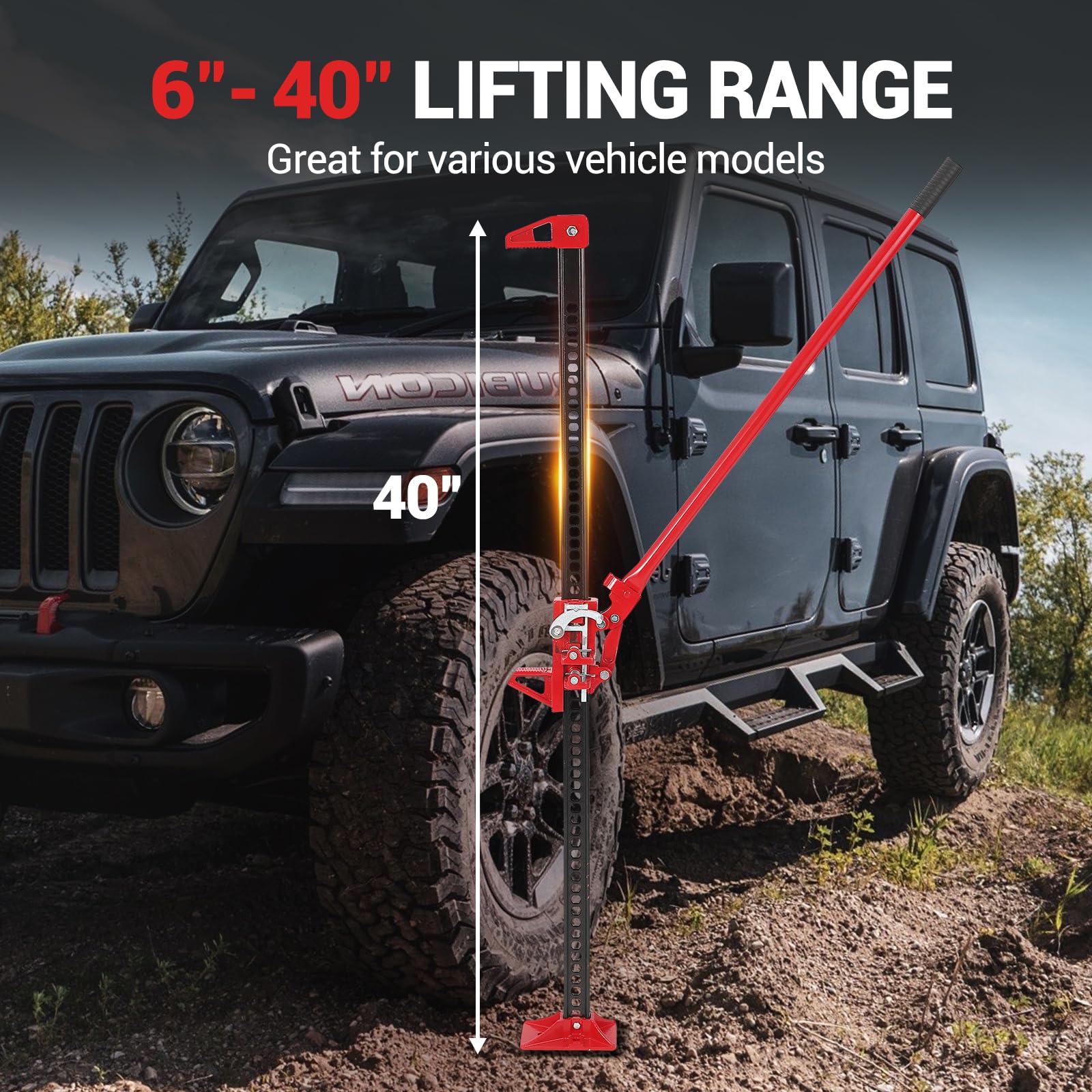 Garvee Cric Fermier à Levier 1,3 Tonnes, Cric Multi-Usage 3000 kg Tout-Terrain, en Acier Fonte 13,9kg, Hauteur de Levage 12,2-135 cm pour Véhicules Utilitaires, ATV, 4x4, Tracteurs, Camions et Travaux
