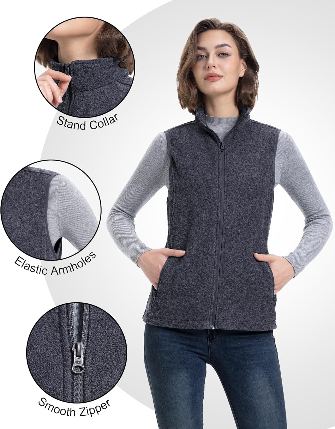 33,000ft Women's Fleece Vest, Lightweight Warm Polar Soft Vests Outerwear with Zip Up Pockets, Sleeveless Jacket for Winter - Image 4