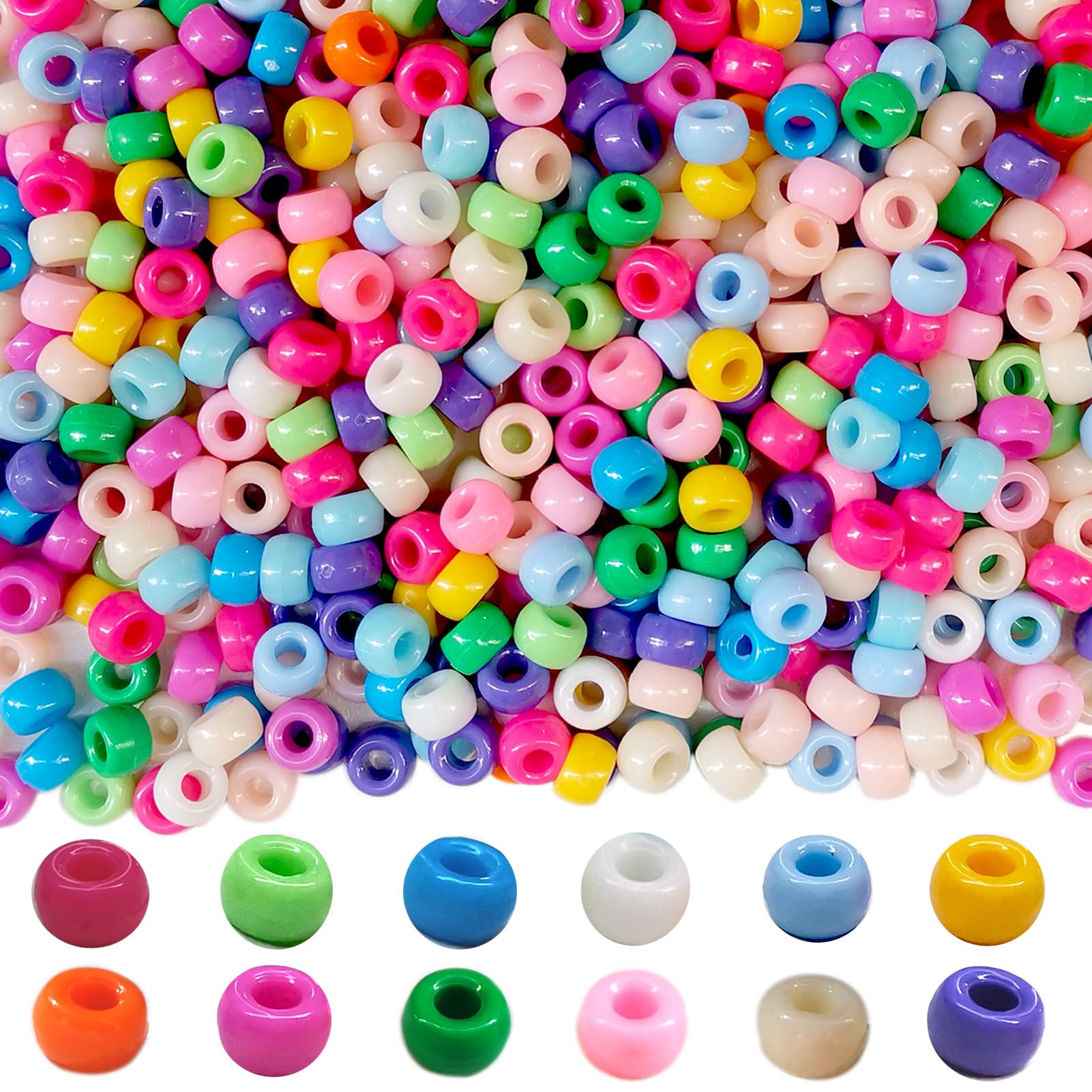 Gocelyn 2000pcs 6x9mm Pony Beads Bulk Mixed Macaron Color