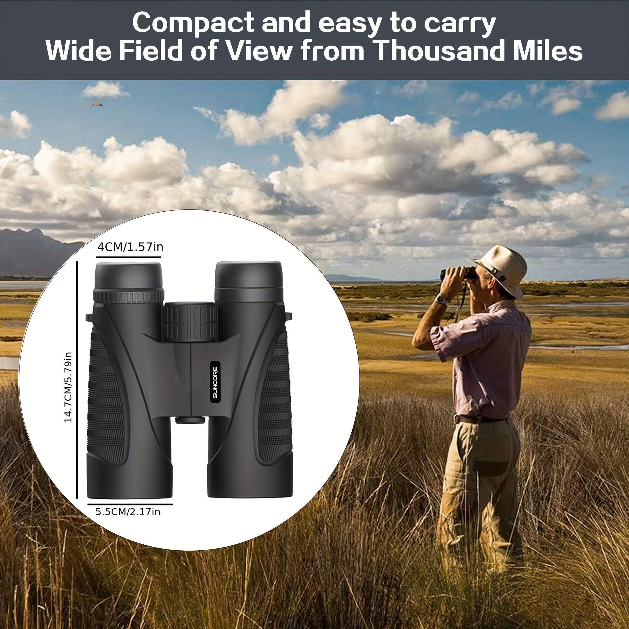 Binocolo ad alta potenza 12 x 42 per adulti,binocolo professionale potente,Prisma BaK-4 e Lente FMC, Impermeabile, Messa a Fuoco Veloce, per Birdwatching, Escursionismo, Caccia (Shs)