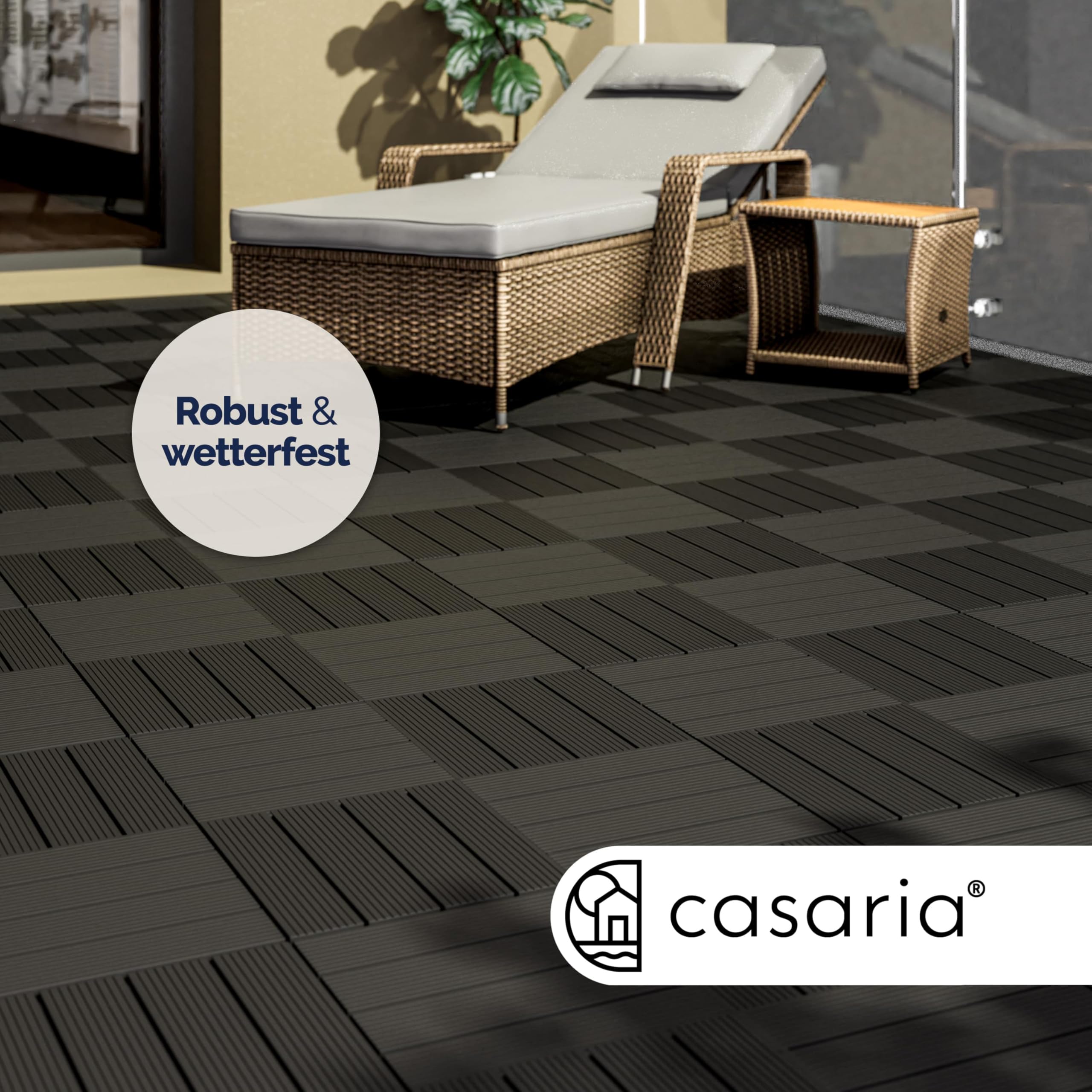 Casaria® WPC Fliesen 30x30 cm 11er Set 1m² Stecksystem Drainage Zuschneidbar Terrasse Balkon Garten klick Klassik Anthrazit