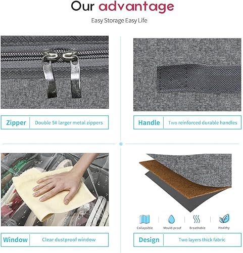 Miniatura 5 de Organizador grande de almacenamiento de botas y zapatos para debajo de la cama, juego de 2 (14 + 4 pares), caja contenedora de zapatos de tela 1