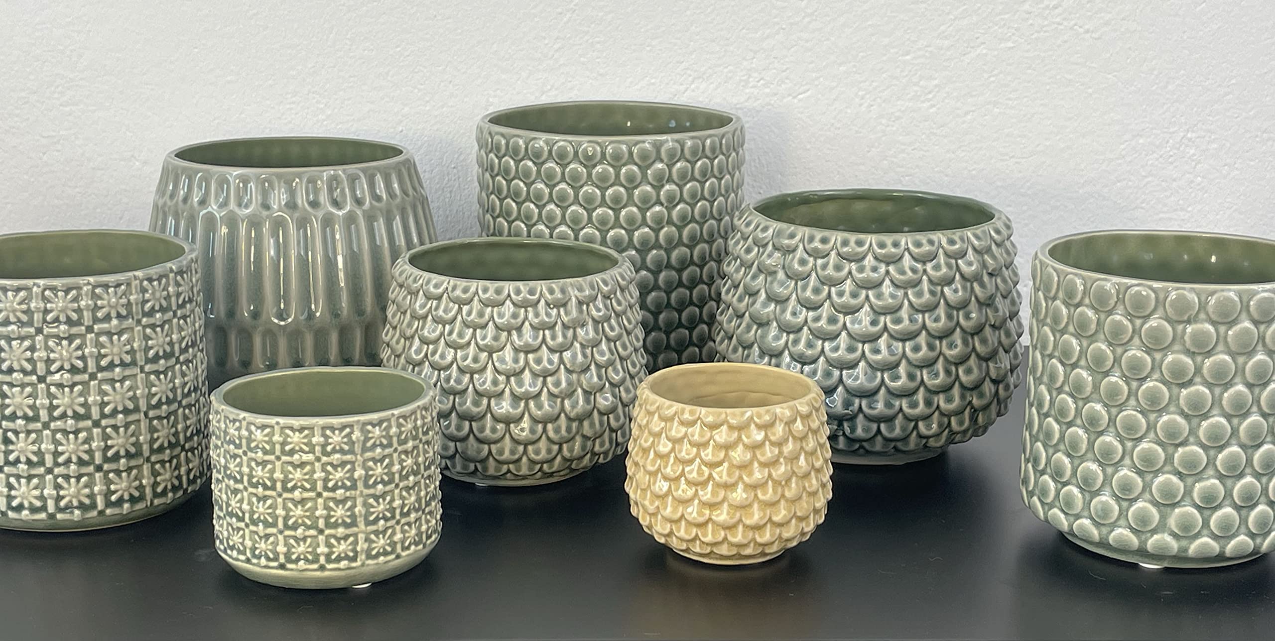 Nordring Pot de Fleur Dotty - Pots de Fleurs décoratifs Couleur pour intérieur Style rétro créatif L (15,5 cm ø), Vert, Céramique