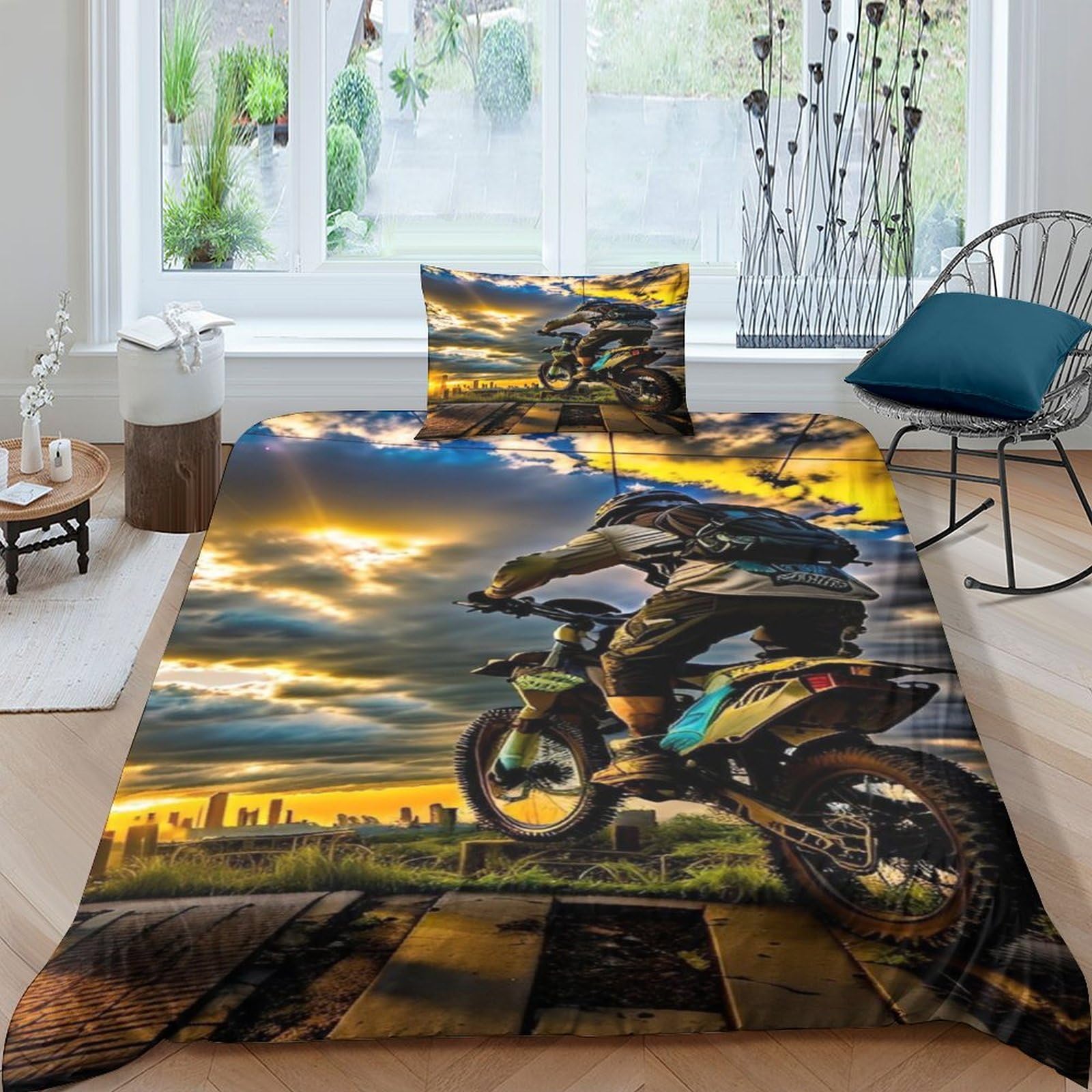 Motos couette souple et respirant housse lit enfant 135x200 microfibre hypoallergenic