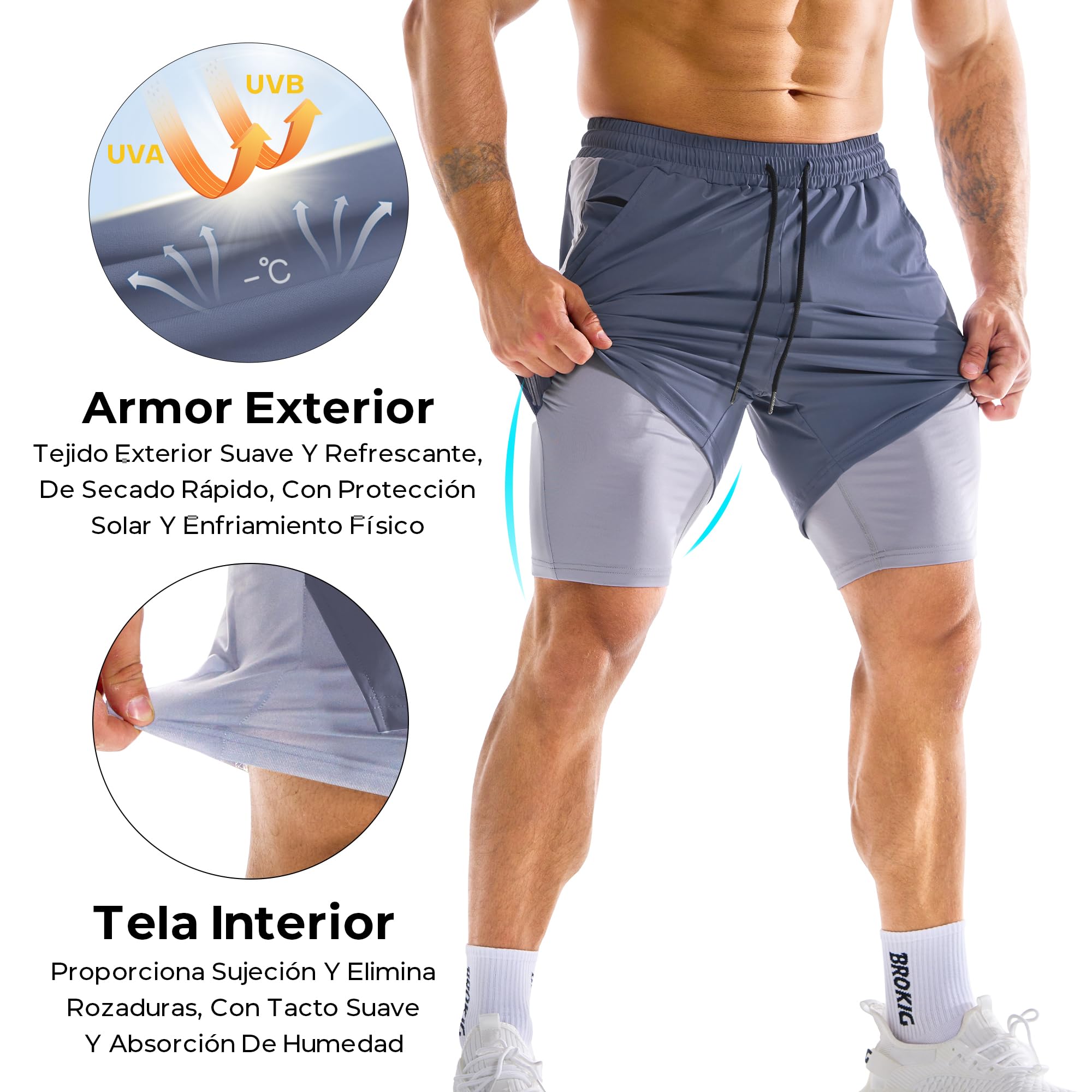 ZENWILL DualArmor Pantalones Cortos Hombre Running Cremallera 2 en 1 Pantalón Corto Deporte Hombre Gym Secado Rápido — view 4
