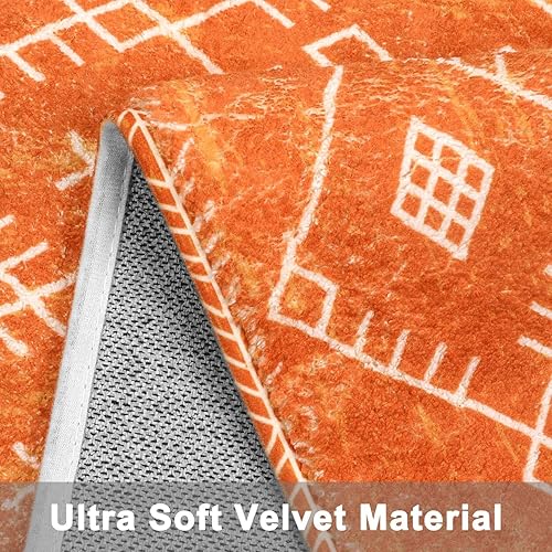 Miniatura 2 de Uphome Alfombras de baño de 18 x 25 pulgadas, color naranja, bohemio, antideslizante, marroquí, geométrica, alfombra de baño de terciopelo suave,