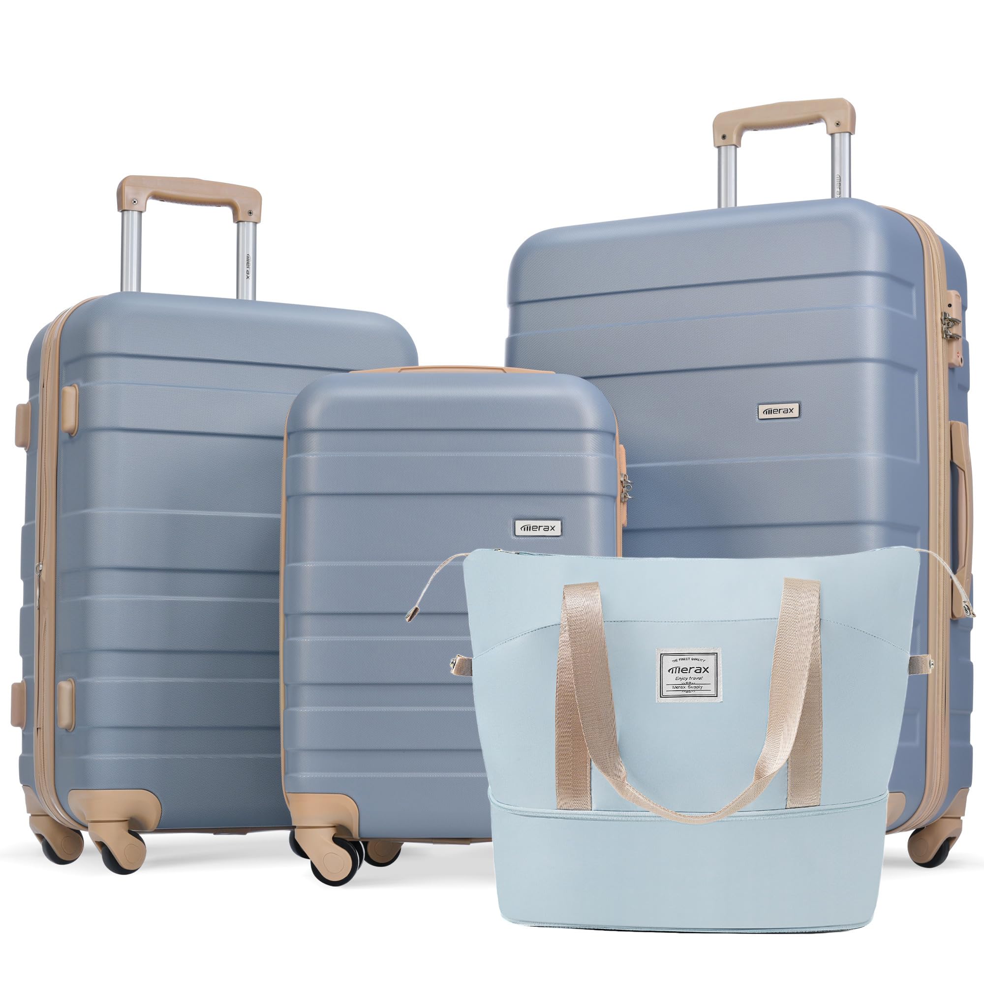 Merax Expandable ABS Hardside Luggage Spinner Wheel Suitcase TSA Lock Suit Case, Baby Light Blue, 4-Piece Set