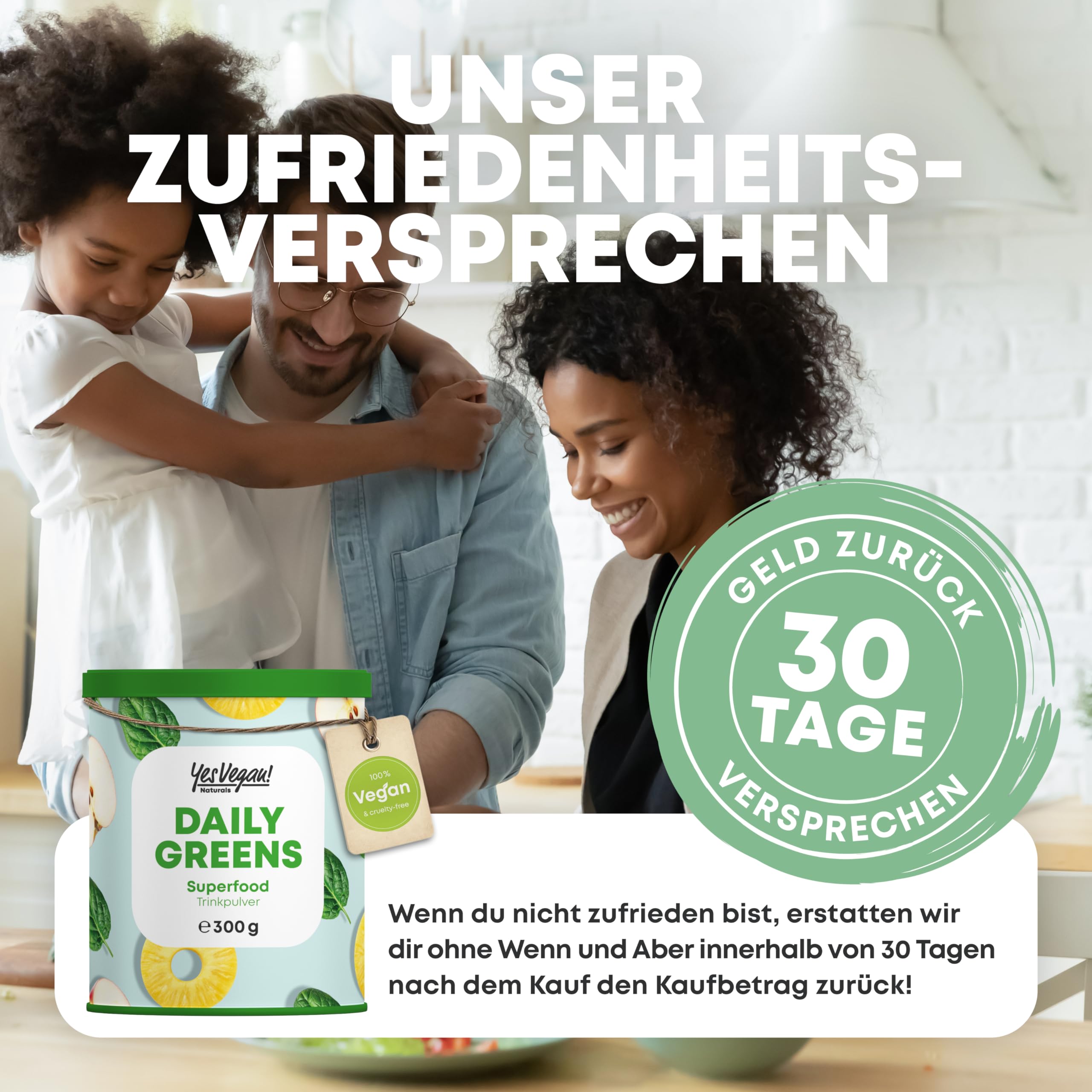 Daily Greens Superfood Pulver (300 Gramm) mit Vitaminen, Mineralstoffen, Veganem Protein und Ballaststoffen I Gerstengras, Vitamin D3, Vitamin B12, Zink I Smoothie Pulver