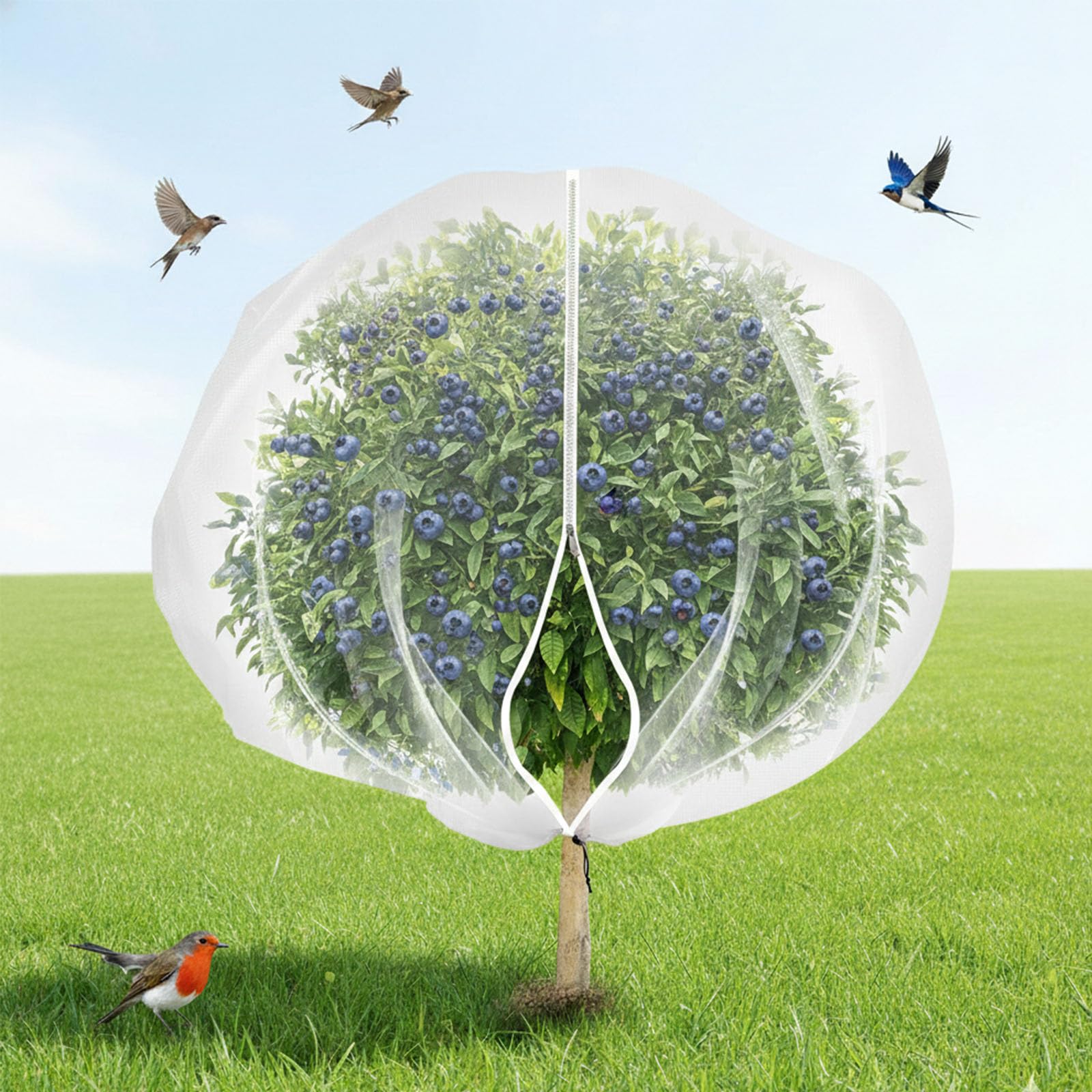 Fruit Tree Netting Bird Protection with Zipper Drawstring - 240cm x 240cm Garden Mesh Cover for Strawberry, Blueberry Bush, Vegetables, Fruit Cages - Plant Protector from Animals & Insects