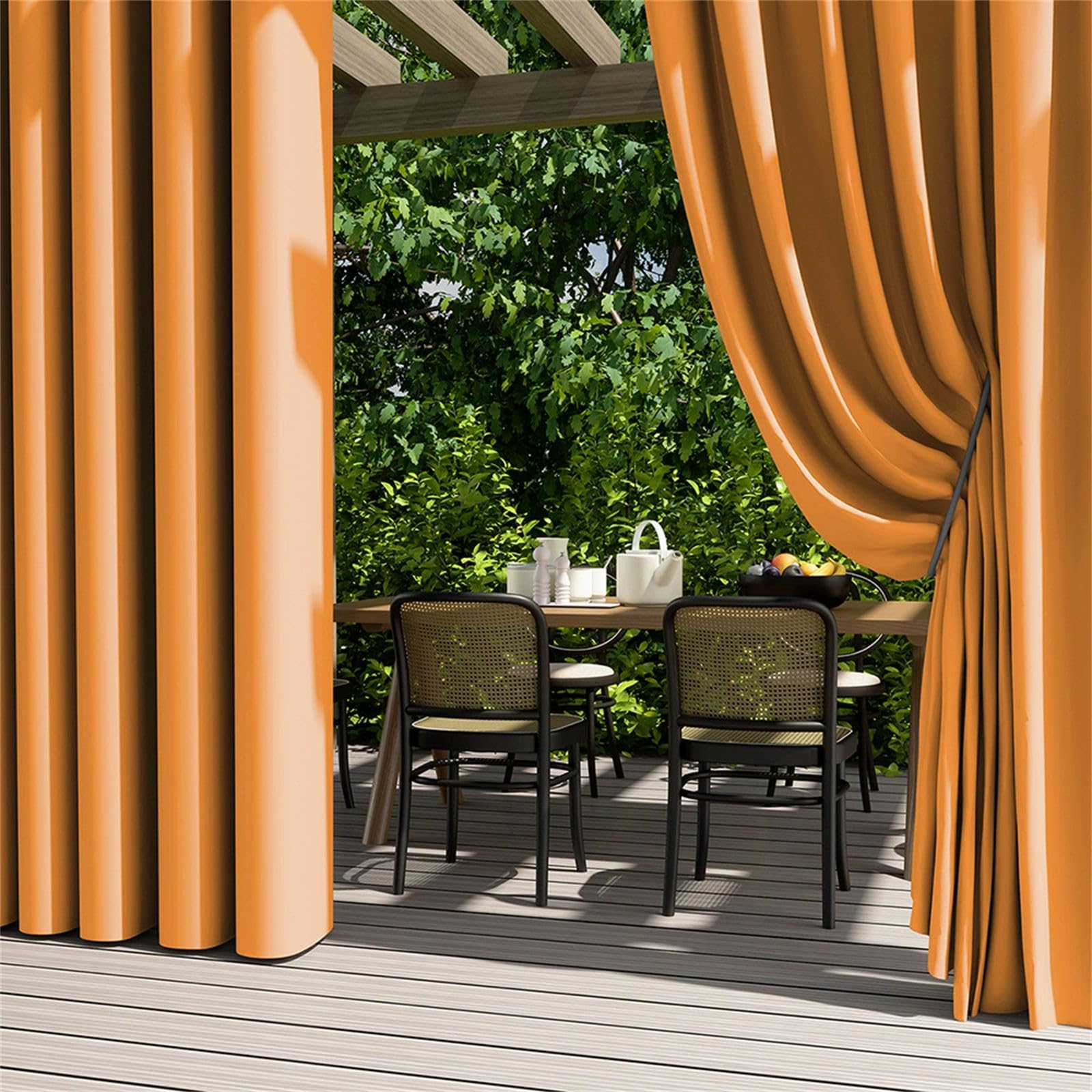 Hiseng Outdoor Curtains Waterproof Garden, 2 Panels Blackout Pergola Curtain Eyelet Top, Thick Privacy Thermal Insulated for Gazebo Patio Porch (Gold,70x120cm)