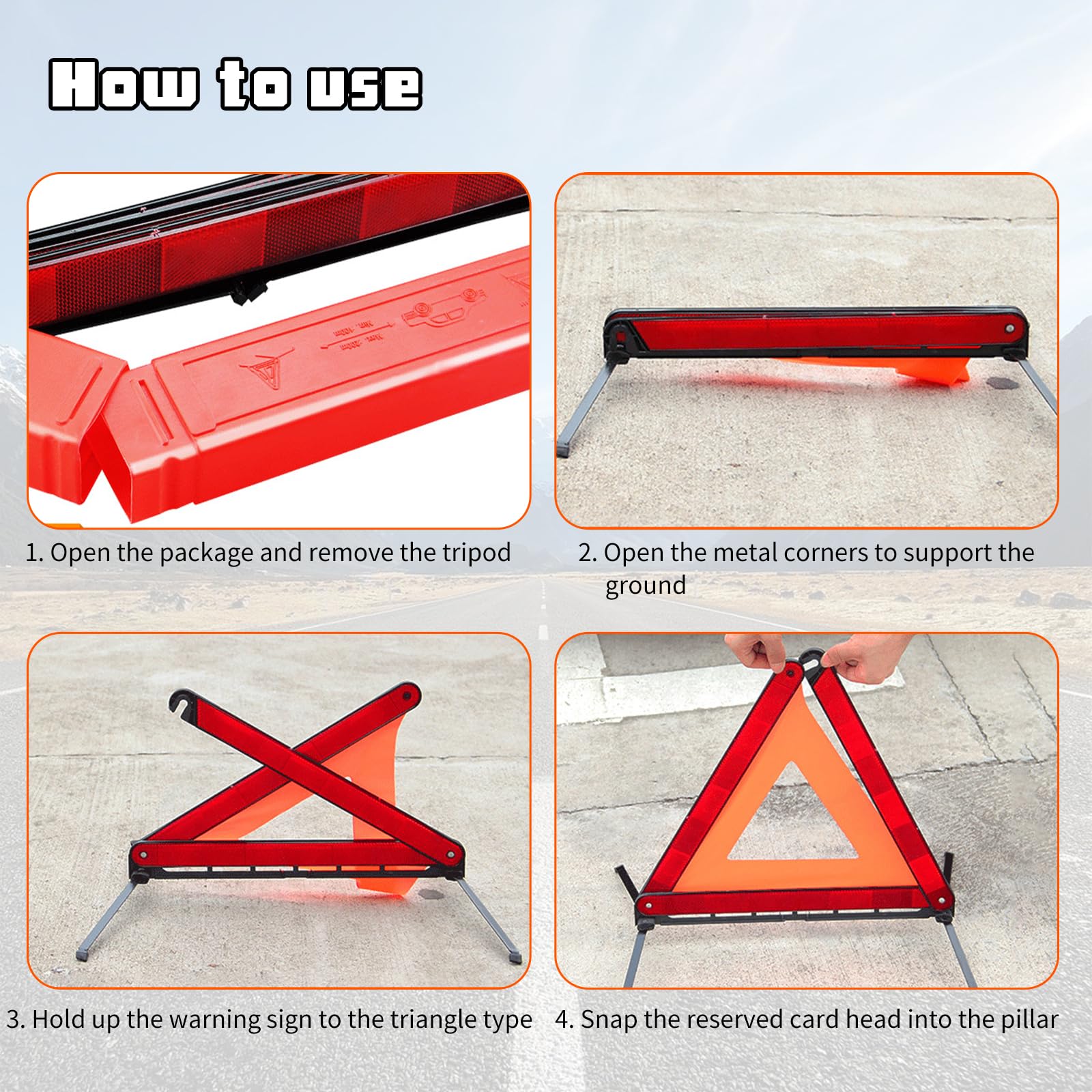 Safety Triangle Kit Road Emergency Warning Reflector Roadside Reflective Early Foldable Warning Sign - View #3